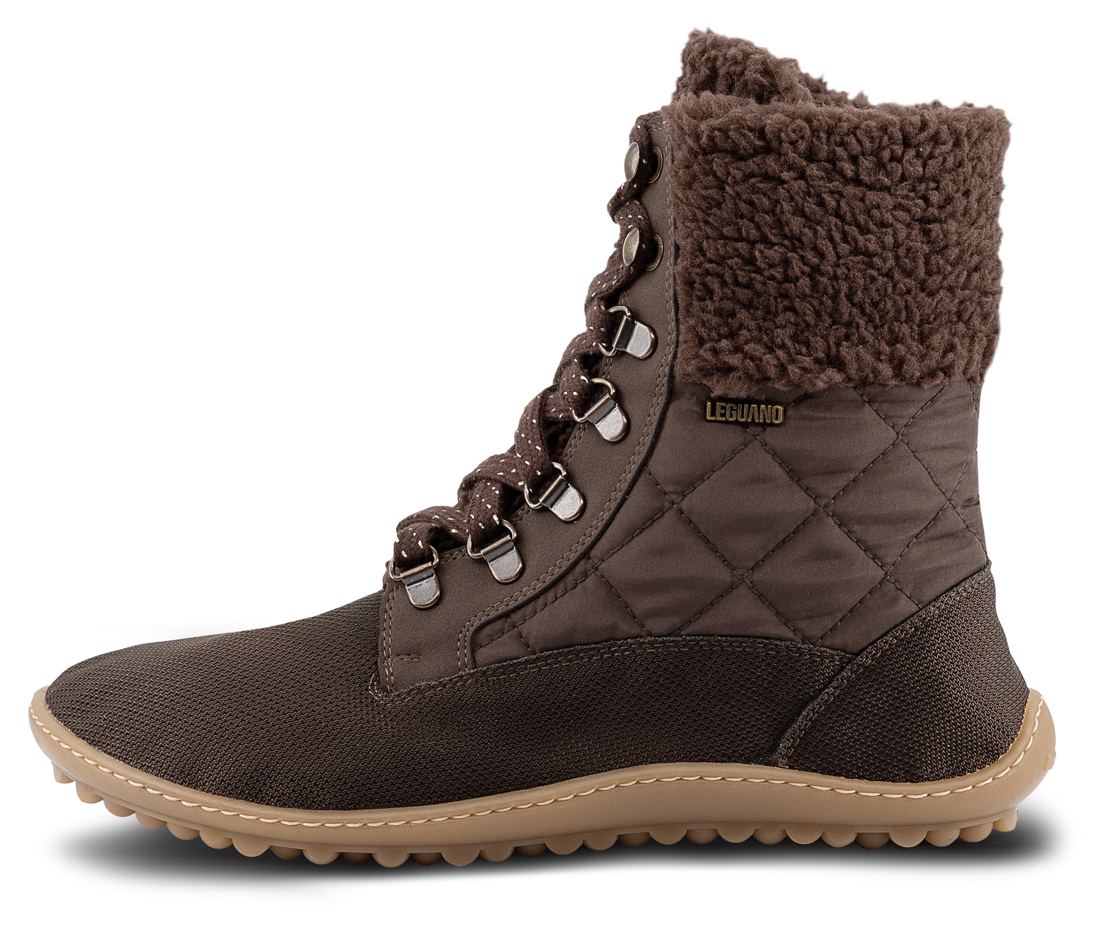 Leguano Chaussures pieds nus »NICEBARE«  chaussure à lacets, bottines d’hiver avec fausse fourrure au col