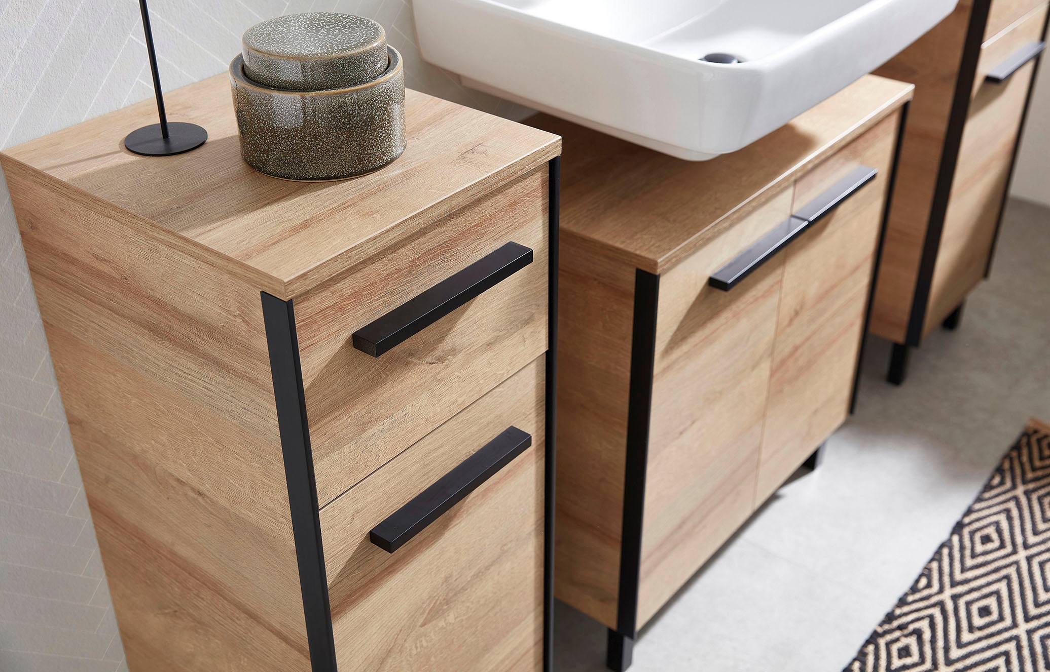 Saphir Ensemble de meubles de salle de bain »Quickset 395 4-teilig, Waschbeckenunterschrank mit LED-Spiegelschrank« 5 cuis tlg.