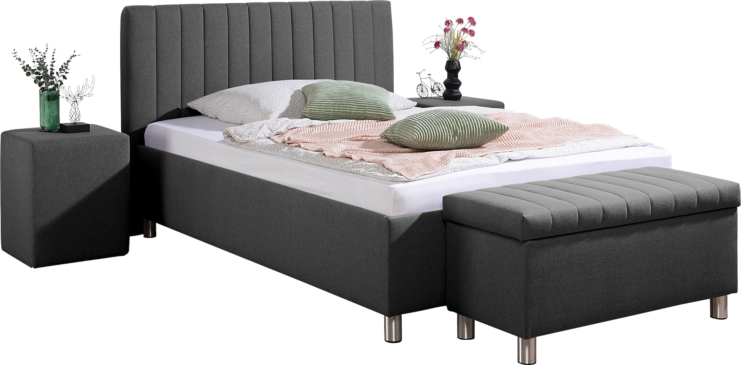 Maintal Lit rembourré »Kieferwald« avec coffre de rangement, matelas à ressorts Bonnell ou à ressorts ensachés au choix
