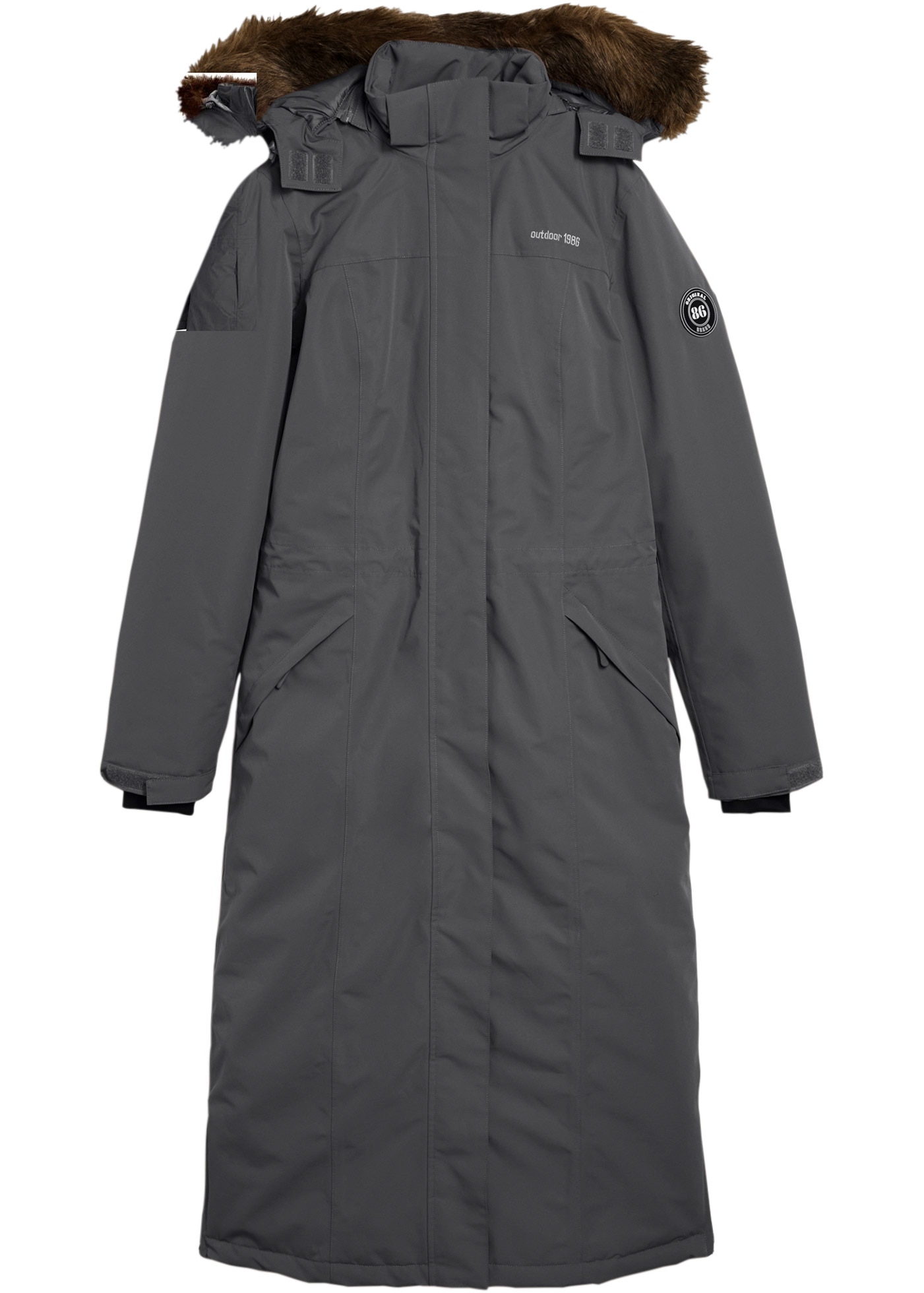 bonprix Manteau d'hiver avec capuche amovible + fausse fourrure, trous pour pouces, poche intérieure pour téléphone