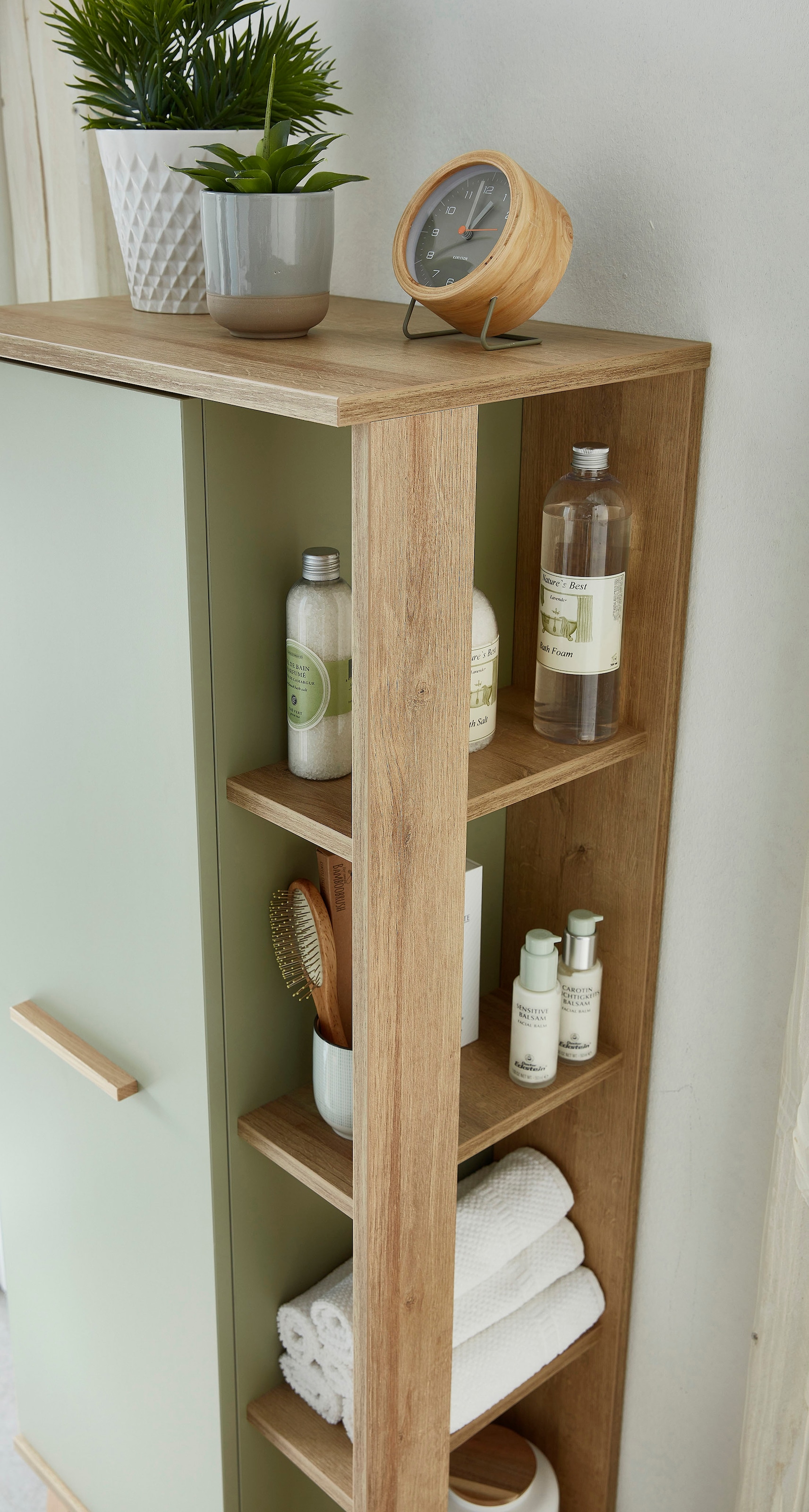 Saphir Midischrank »Quickset Badschrank 50,5 cm breit, 1 Tür, seitliche Ablagen« Badezimmer-Midischrank inkl. Türdämpfer, Griffe in Holz