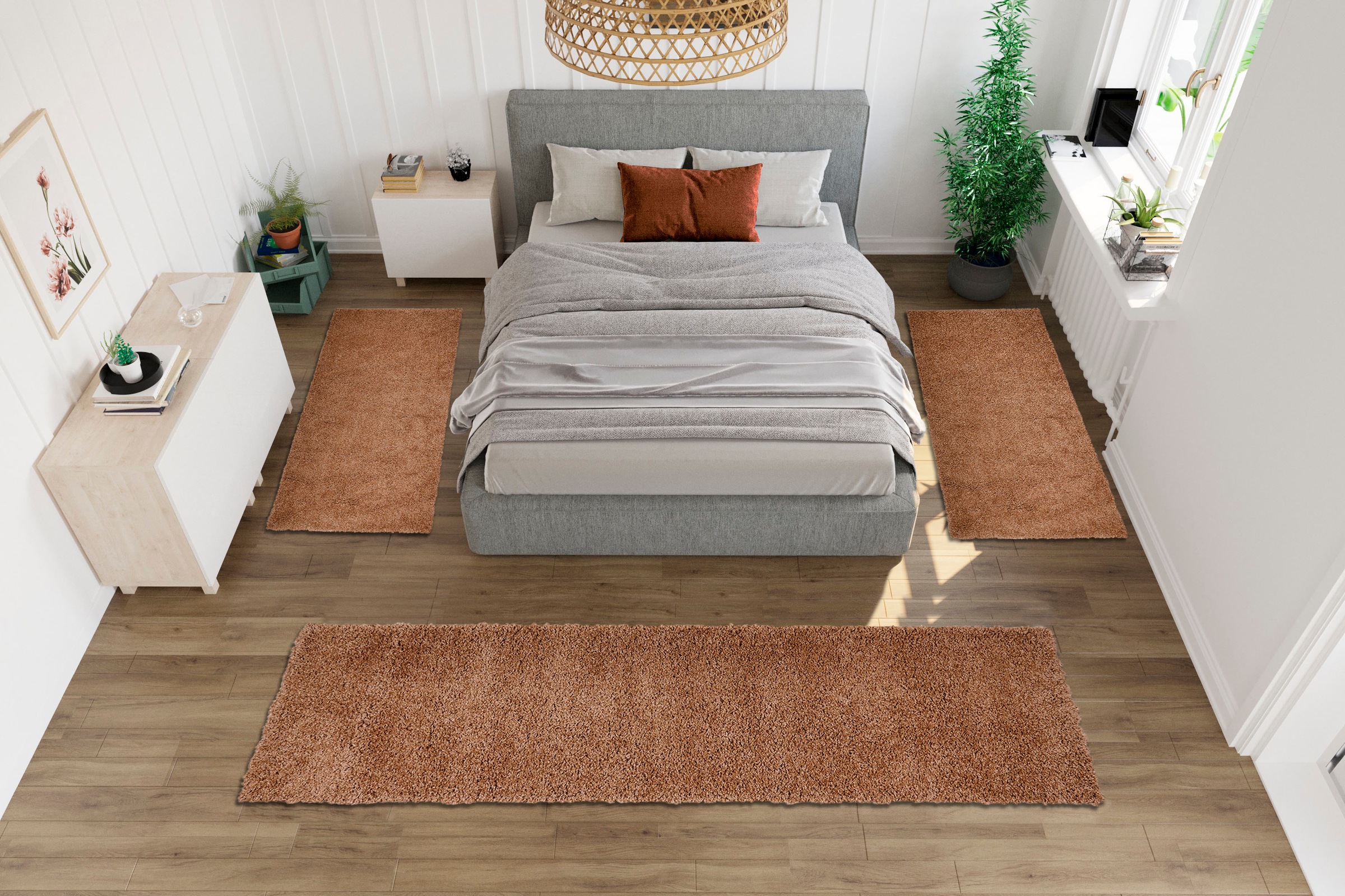 Bruno Banani Bordure de lit »Shaggy Soft« Höhe 30 mm 3 cuis tlg. gewebt, Uni-Farben, besonders weich, Bettvorleger, Läufer-Set