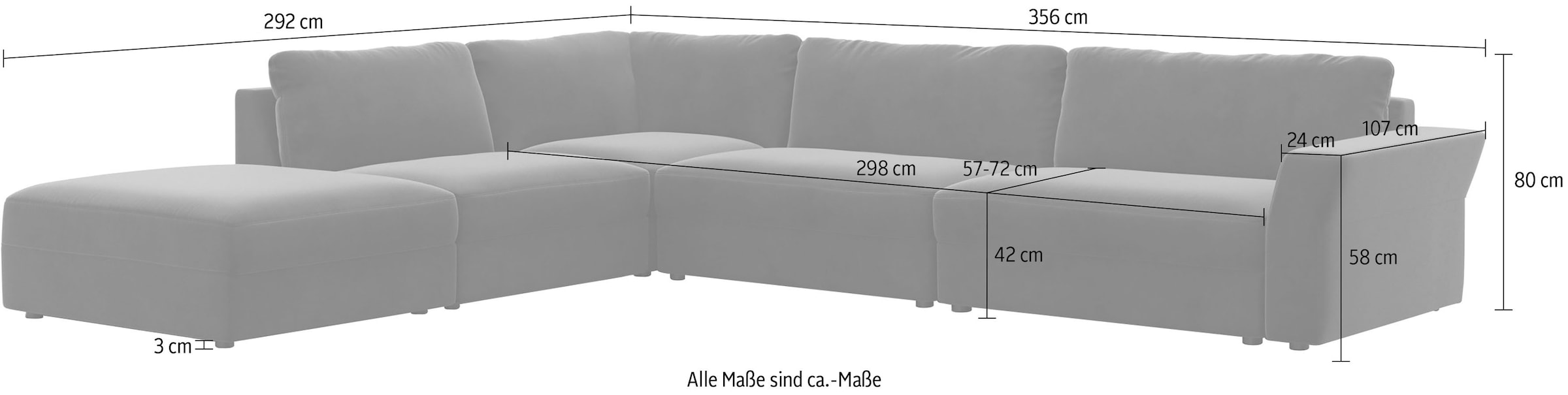 sit&more Canapé d'angle »Cadabra L-Form« Breite 356 cm, mit Sitztiefenverstellung