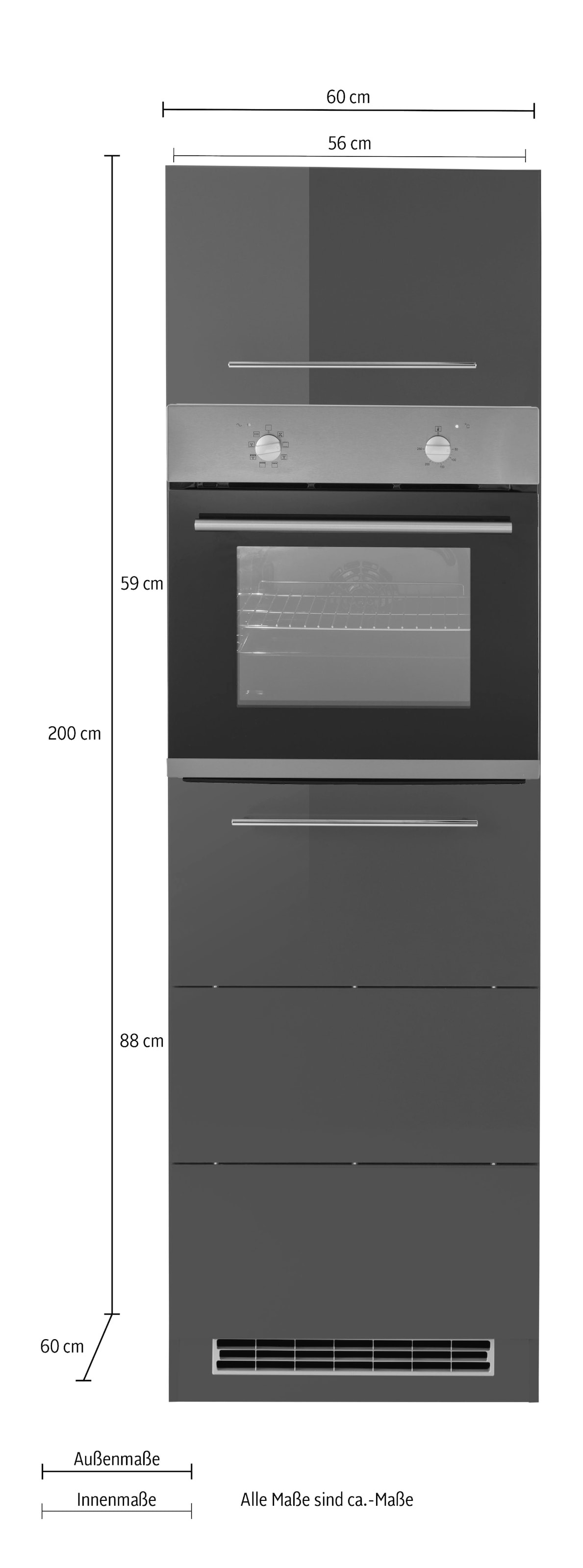 KOCHSTATION Armoire d'encastrement pour four »KS-Wien« 60 cm de large, 200 cm de haut, pour four autonome