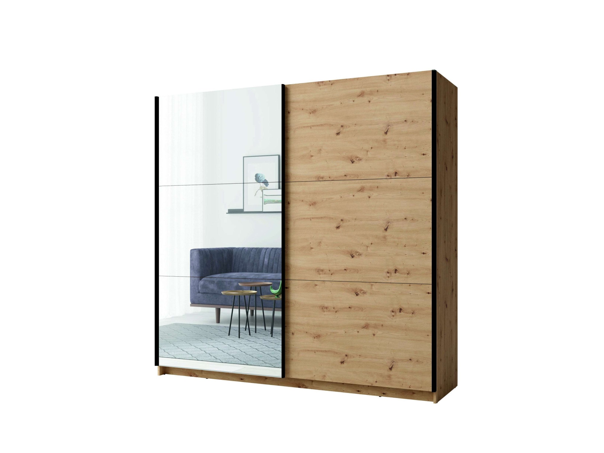 Home affaire Schwebetürenschrank »Kleiderschrank Fresno mit 5 Einlegeböden, Spiegel und Kleiderstange« Garderobe mit 2 Schwebetüren, B/H/T 150/207/62 cm