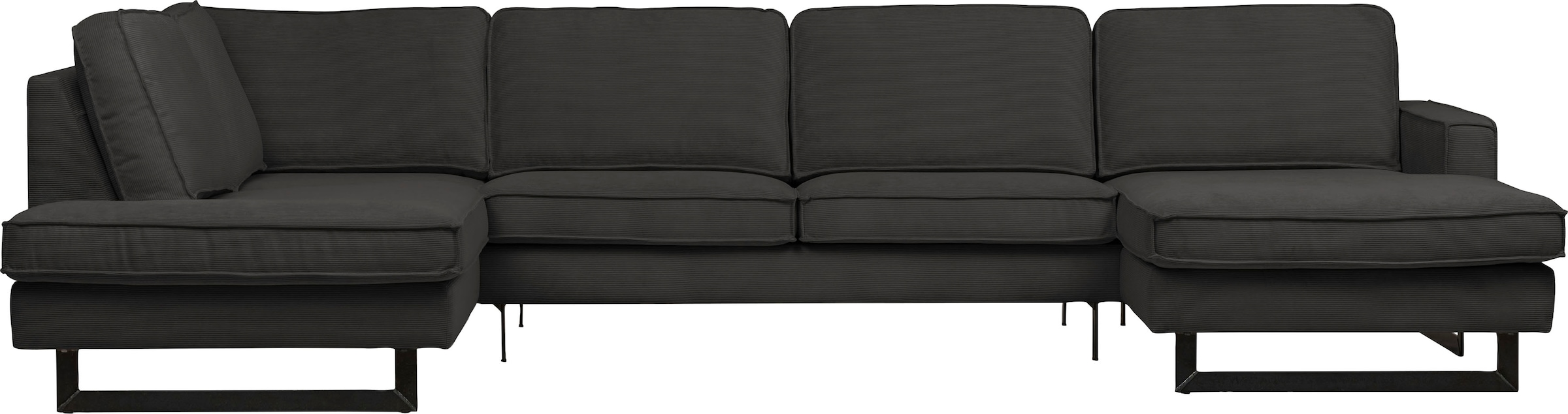 Home affaire Paysage de salon »Pinto, 350 cm, U-Form, XXL, mit Ottomanen« velours côtelé, chenille, aspect cuir, avec passepoil, pieds en métal, suspension ondulée