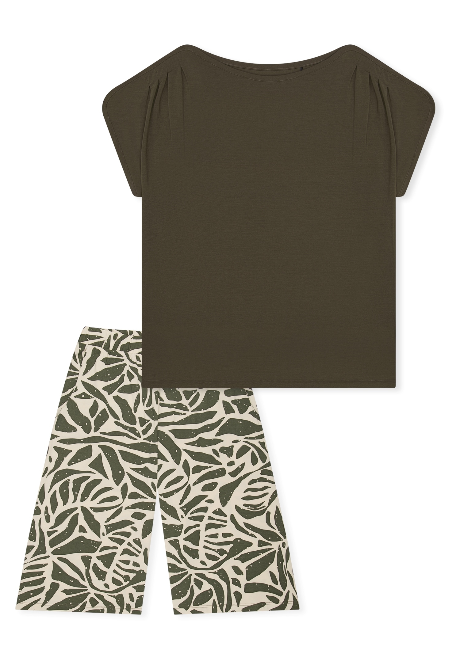 Schiesser Pyjama »Selected Premium« 2 U-Boot-Ausschnitt, 3/4-lange Hose im Culotte-Schnitt