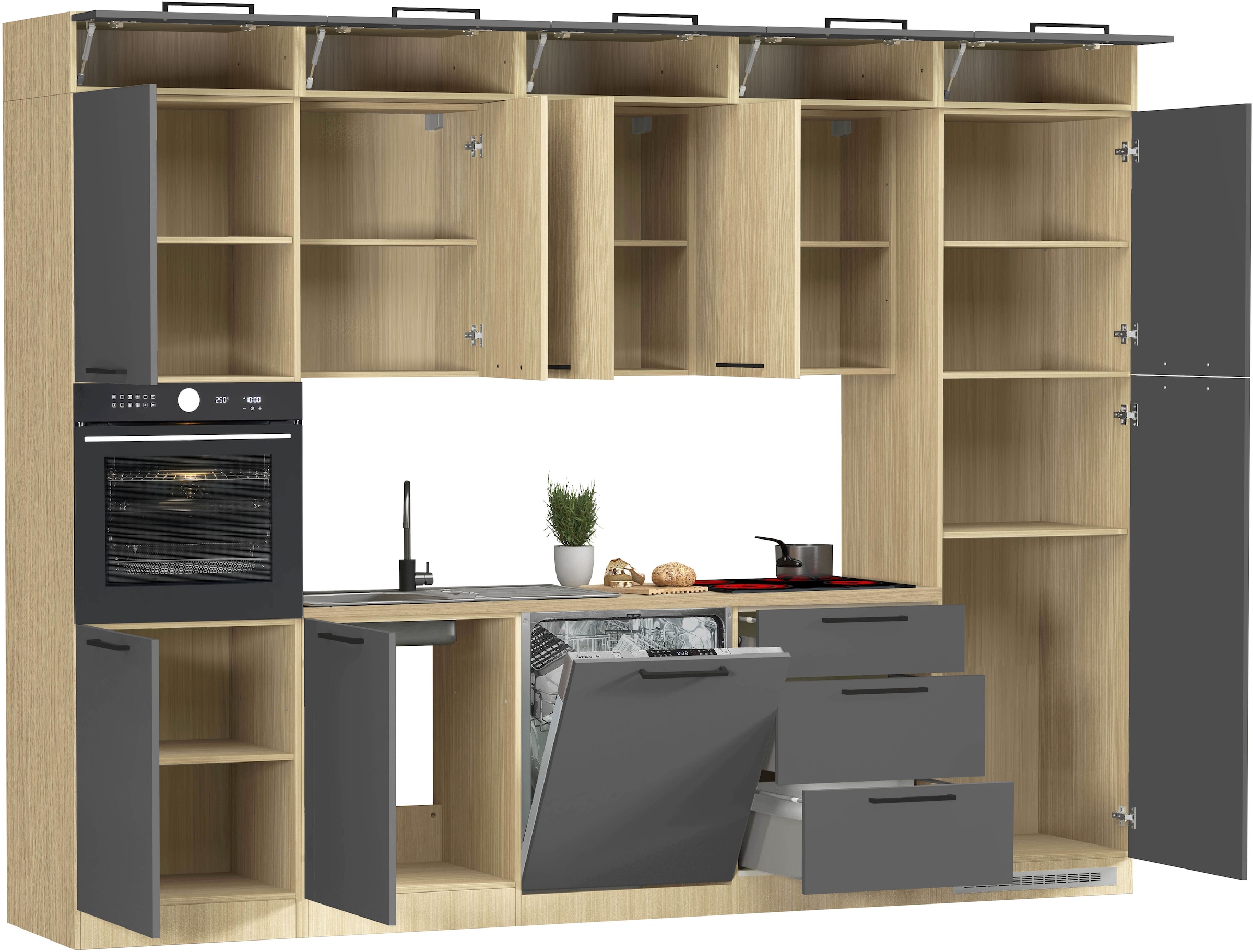 KOCHSTATION Kitchenette »Luna, Einbauküche, Zeilenküche, mit Soft-Close Funktion, Made in Italy« Breite 300 cm ohne E-Geräte, mit Spüle+Siphon und Aufsatz