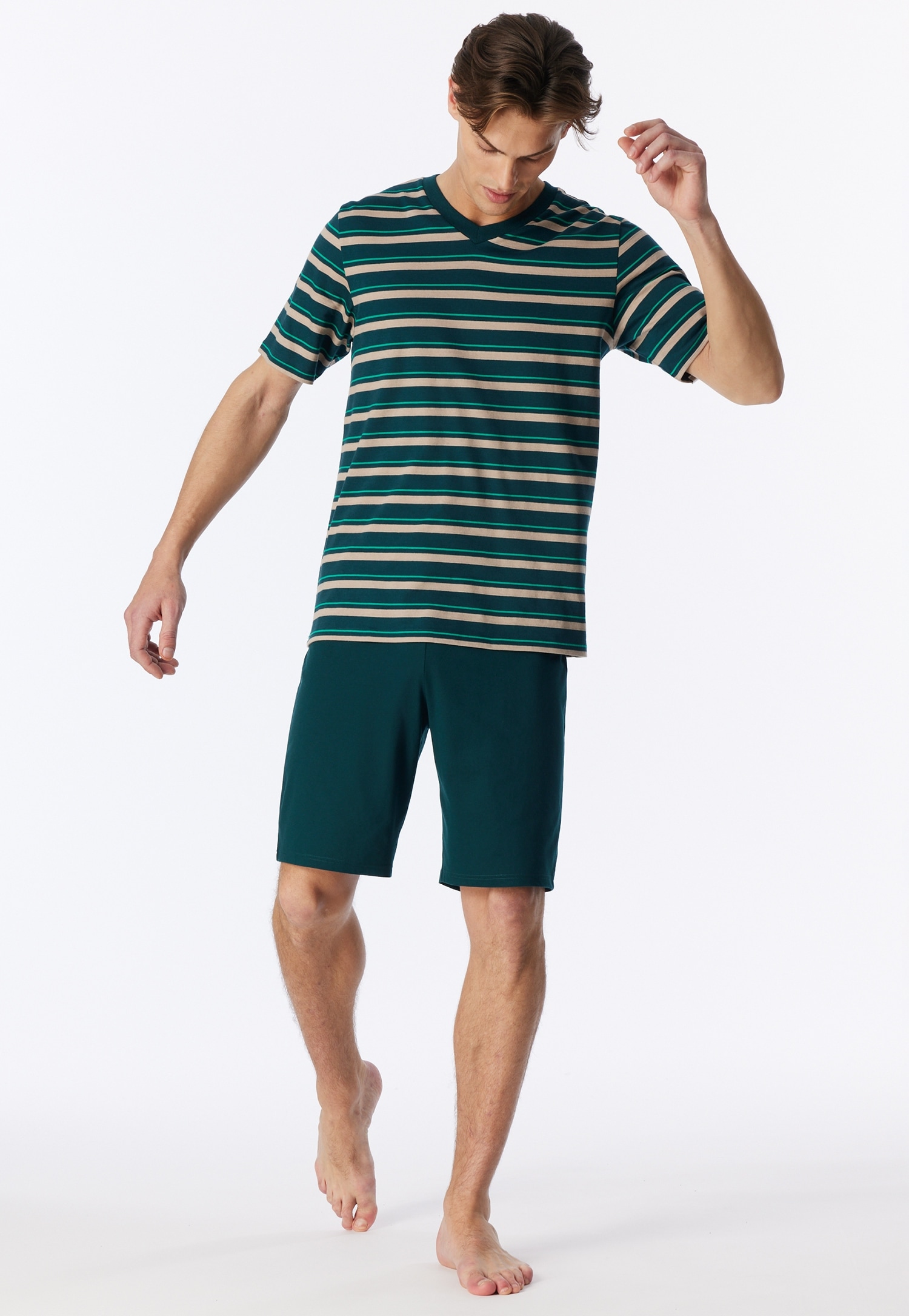 Schiesser Shorty »Casual Nightwear« 2 V-Ausschnitt, Shorts in Uni mit Bindeband am Bund