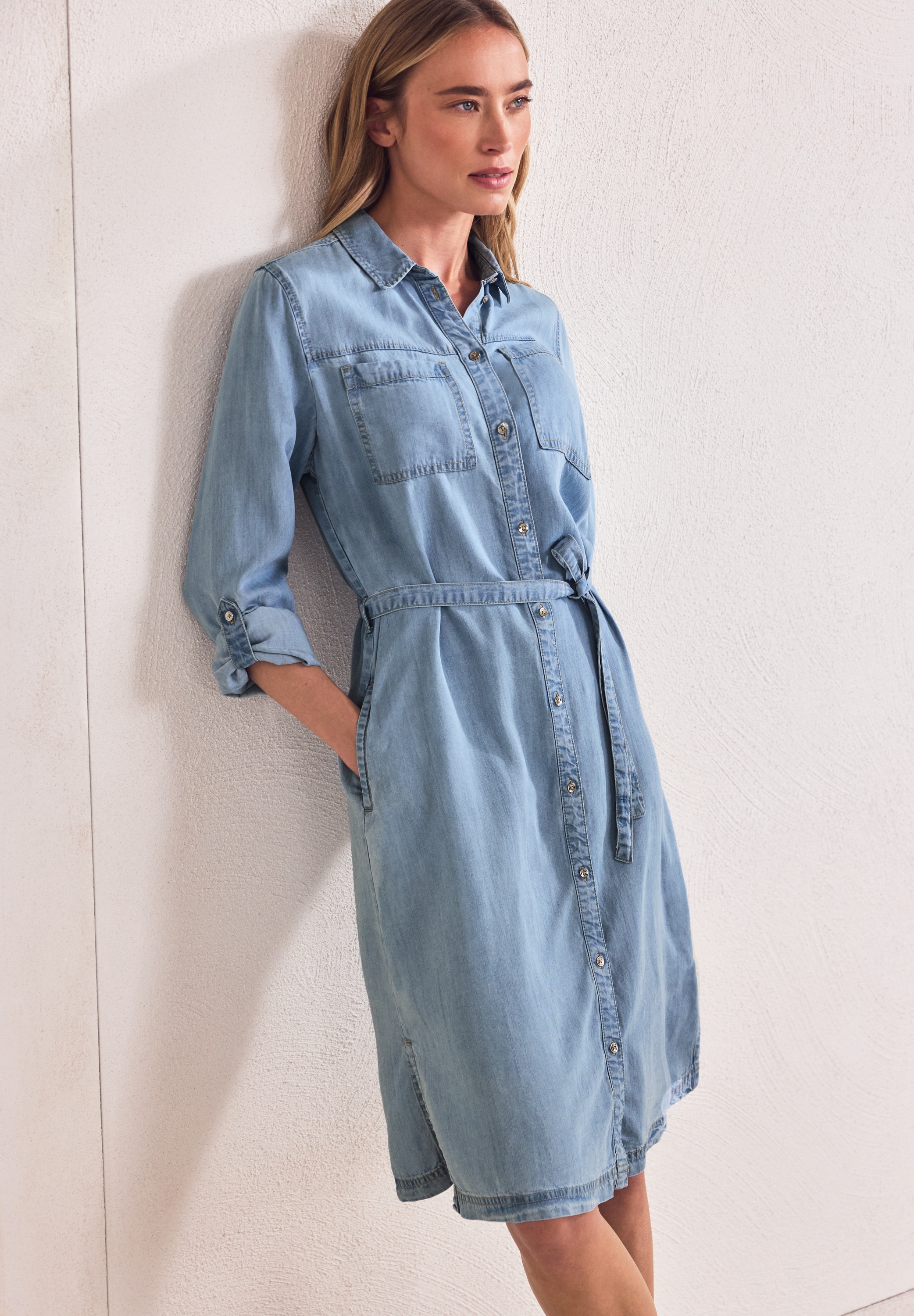 STREET ONE Robe en jean Poches poitrine | Poches pour les mains fentes latérales, aspect délavé