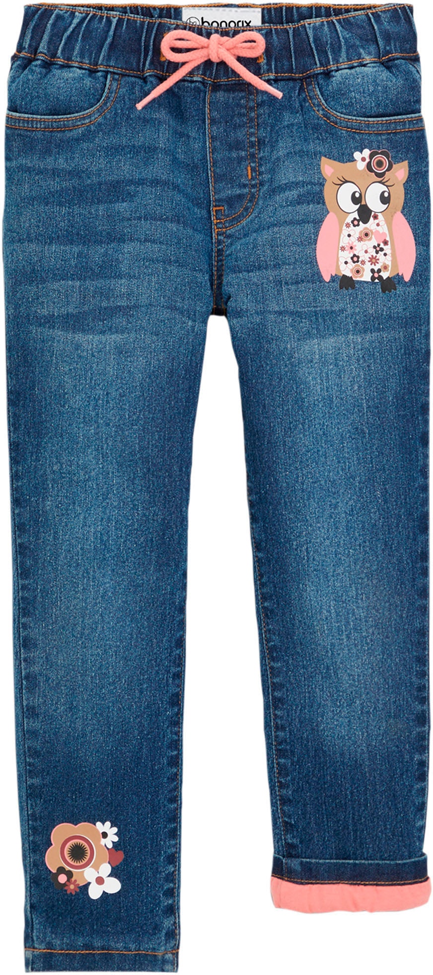 bonprix Thermojeans Regular Fit, Schlupfjeans mit Gummizug und Kordel, Baumwollfutter