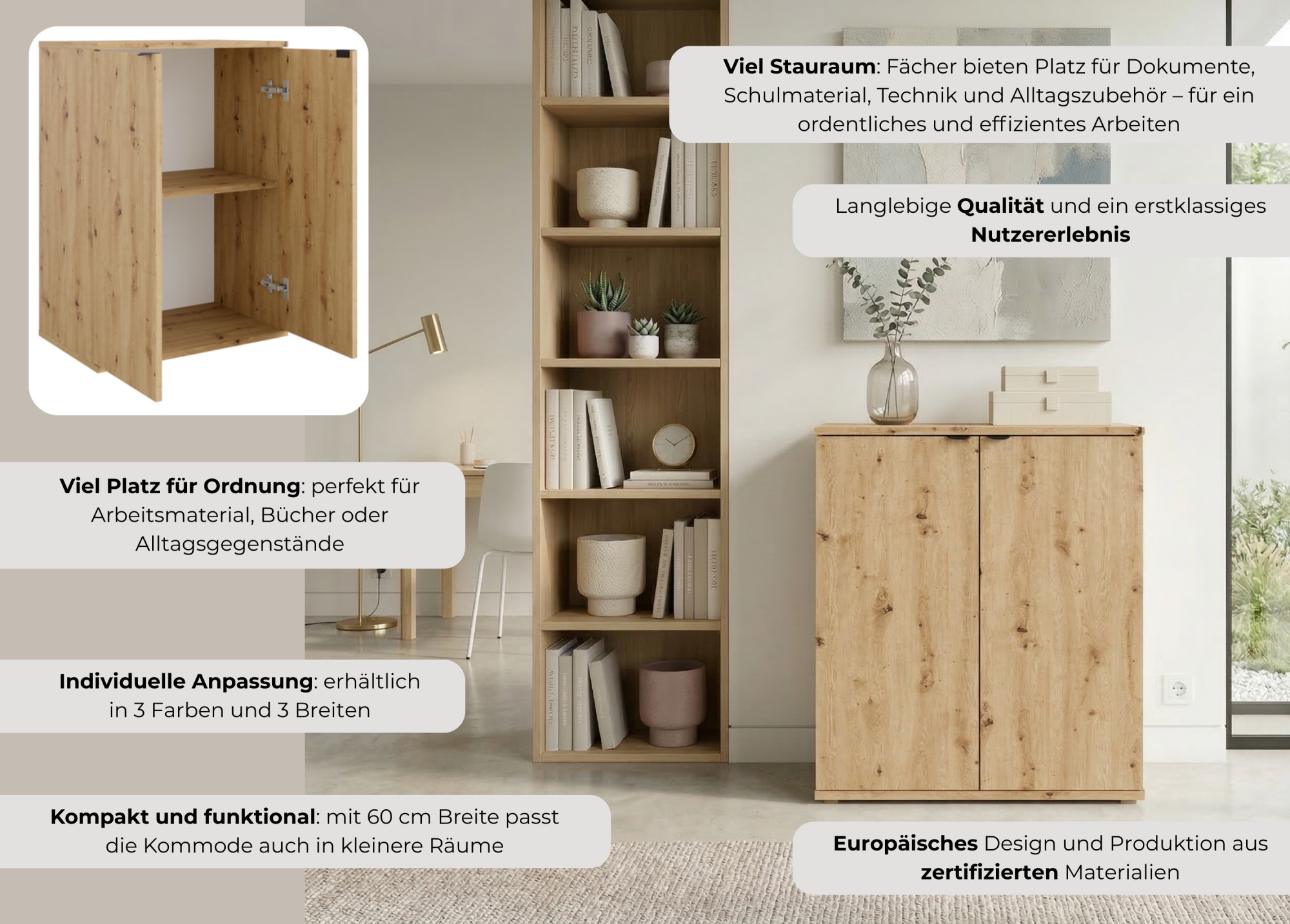 Home affaire Kommode »THALIANA Sideboard mit 2 Türen, modernes Design, Breite 60 cm« Schrank in 3 Farben erhältlich, schwarze Metallgriffe, viel Stauraum