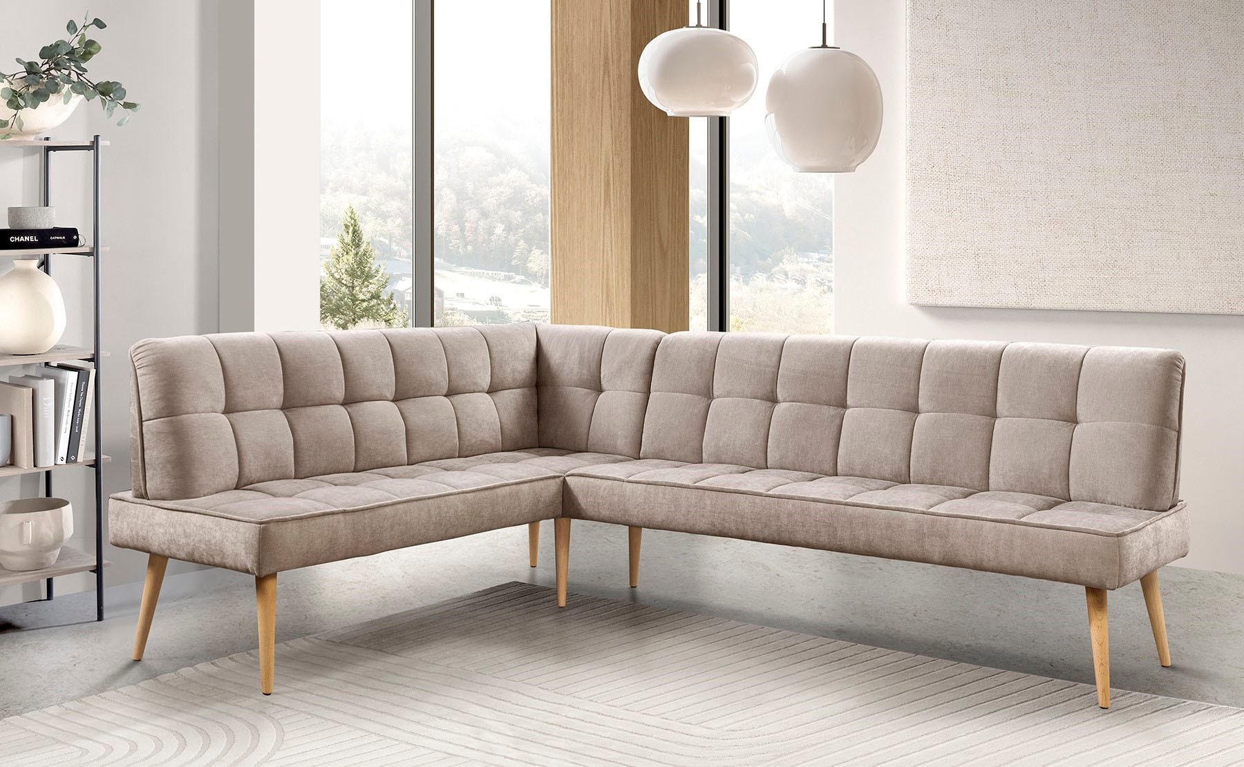 exxpo - sofa fashion Eckbank »Latte« moderne Sitz- und Rückensteppung, bequem und elegant, hoher Holzfuss
