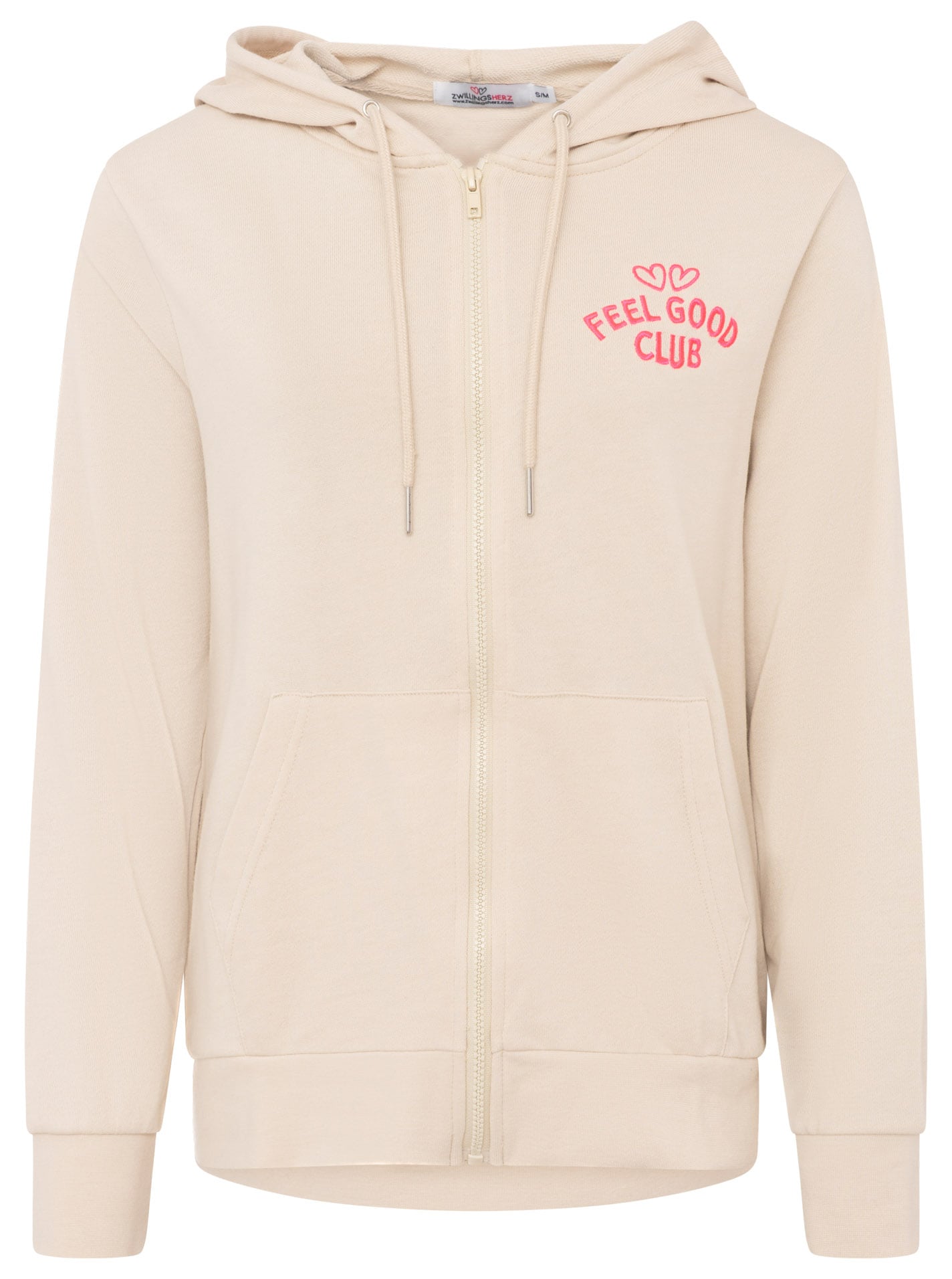 Zwillingsherz Kapuzensweatjacke »"Feel Good Club"« Kapuze, zum Binden, Taschen, kleine Stickerei vorne