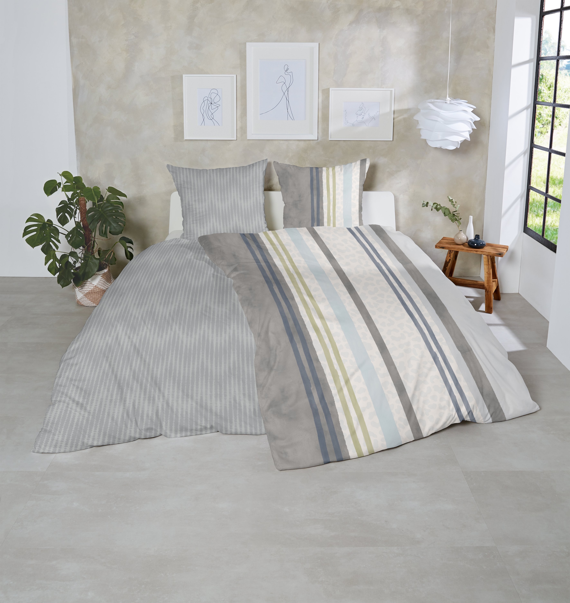 Primera Bettwäsche »Feinbiber-Bettwäsche Leo Stripe« 2 Stk. mit Leo-Struktur