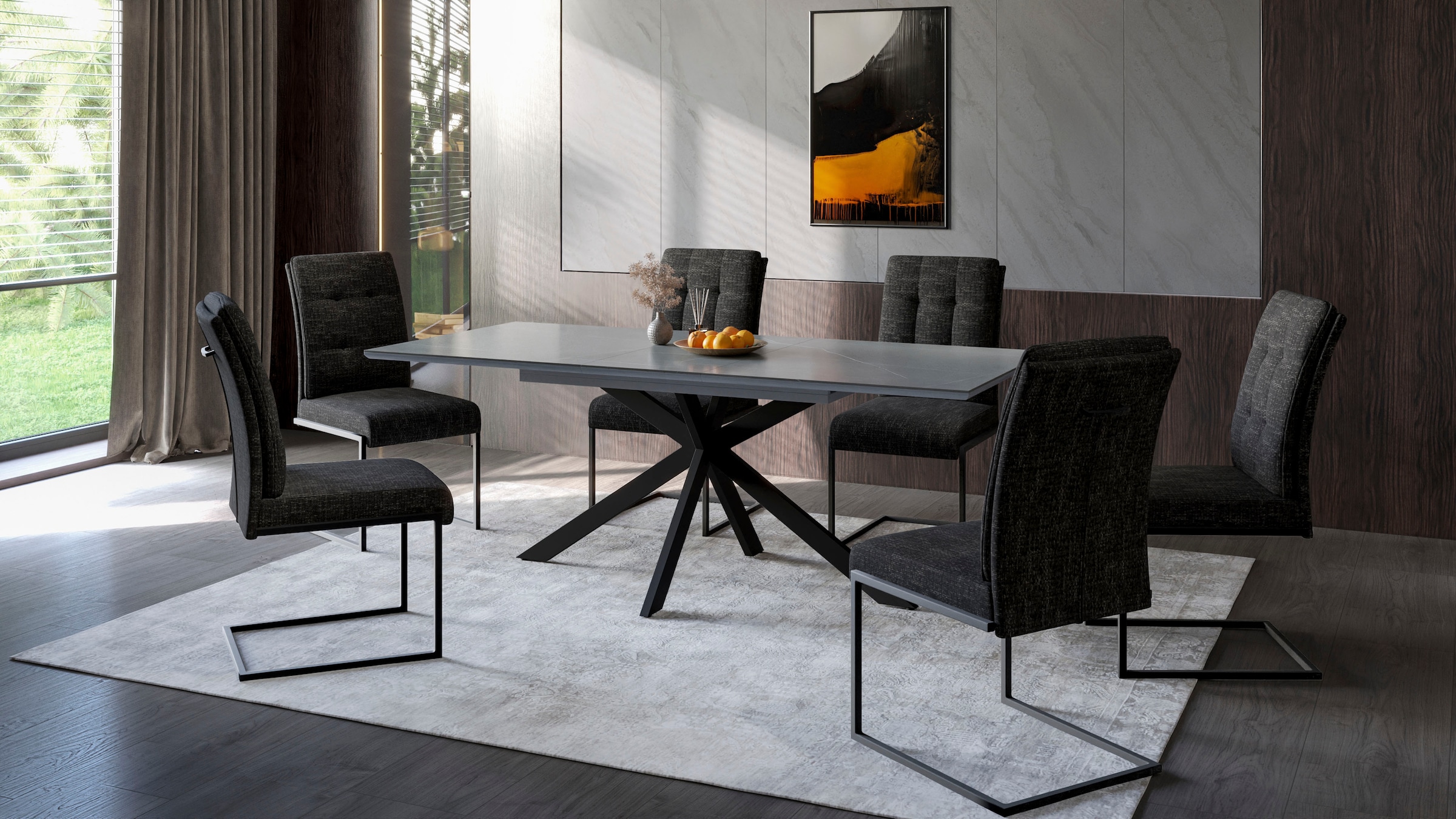 HELA Esstisch »CHIARA Ausziehtisch 160 - 200 cm mit pflegeleichter Steinoberfläche« 1 Stk. tlg. X-Gestell, Synchronauszug, elegante Schweizer Kante