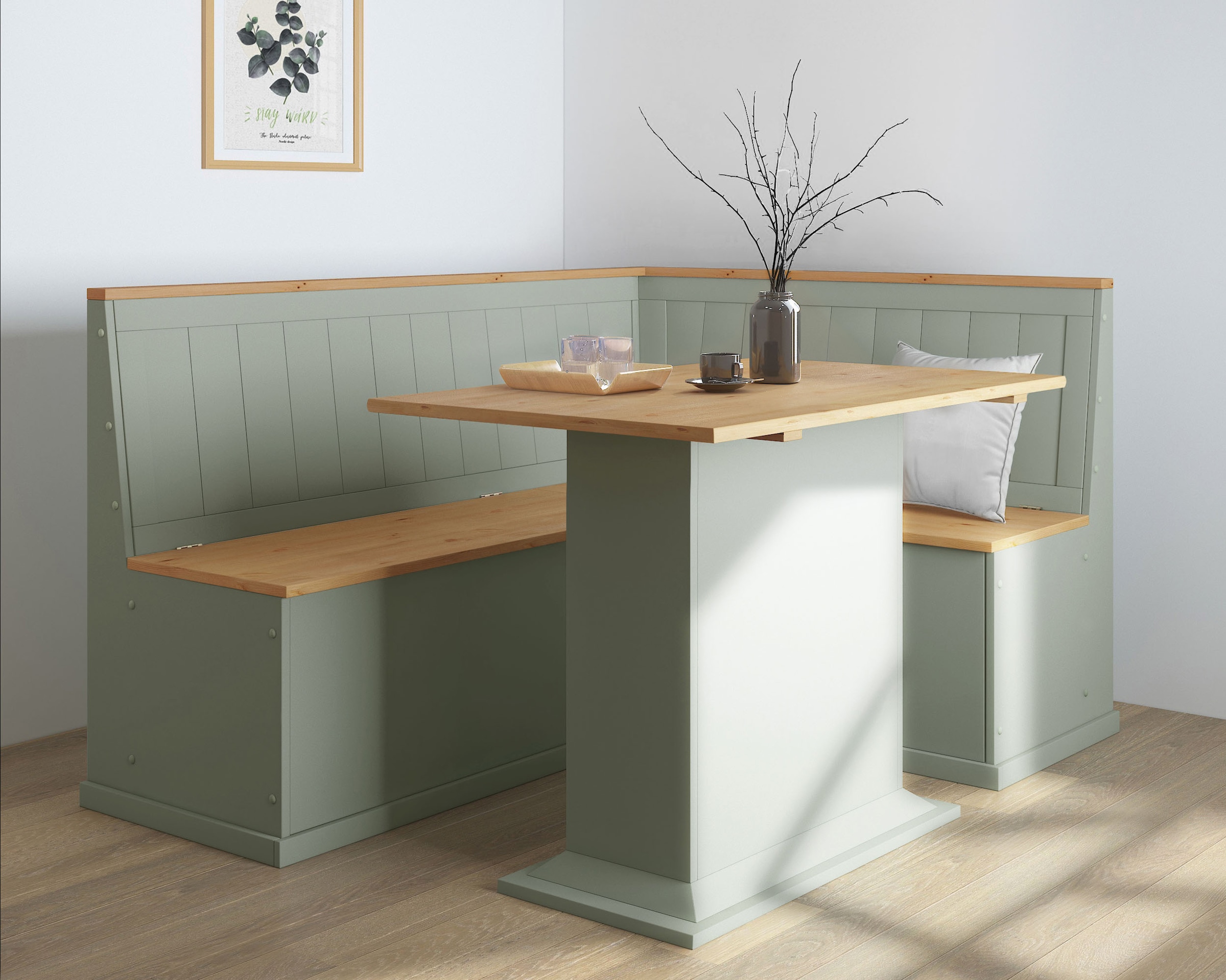 GOODproduct Banc d'angle »Sara« aus massivem Kiefernholz, Paneel Rückenlehne, zwei Breiten