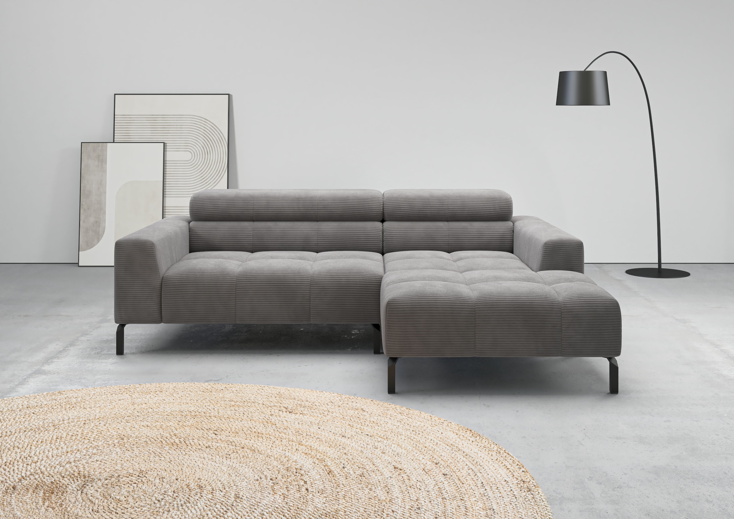 Home affaire Canapé d'angle »Claya, 223 cm breit, L-Form, Kopfteilverstellung« Matelassage moderne, rembourrage doux & hauteur adaptée aux robots aspirateurs