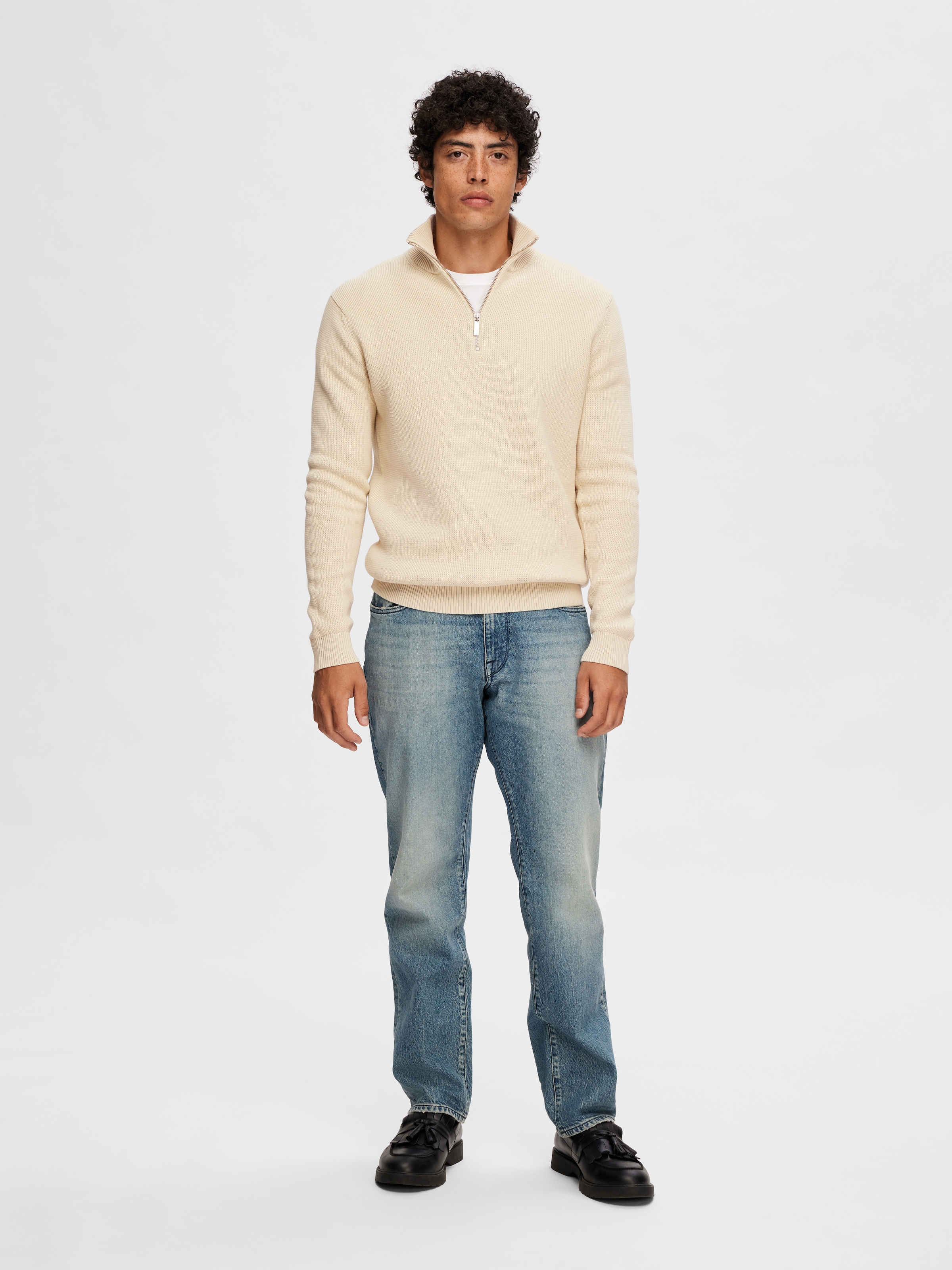 SELECTED Troyer »SLHDANE LS KNIT STRUCTURE HALF ZIP NOOS« coton, coupe régulière