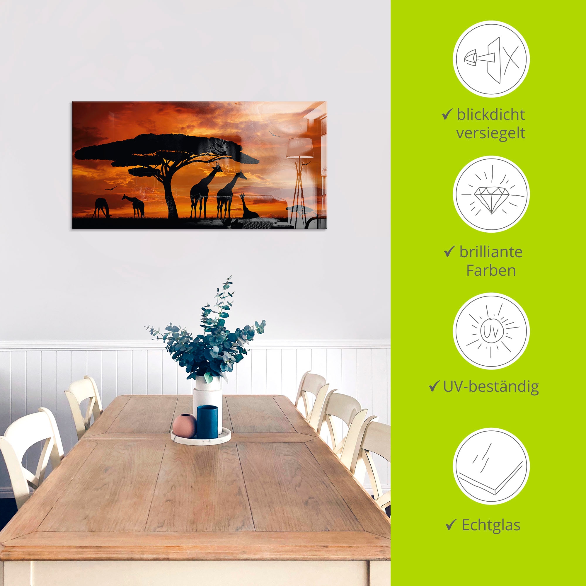 Artland Tableau en verre »Herde von Giraffen im Sonnenuntergang« 1 cuis tlg. in verschiedenen Grössen