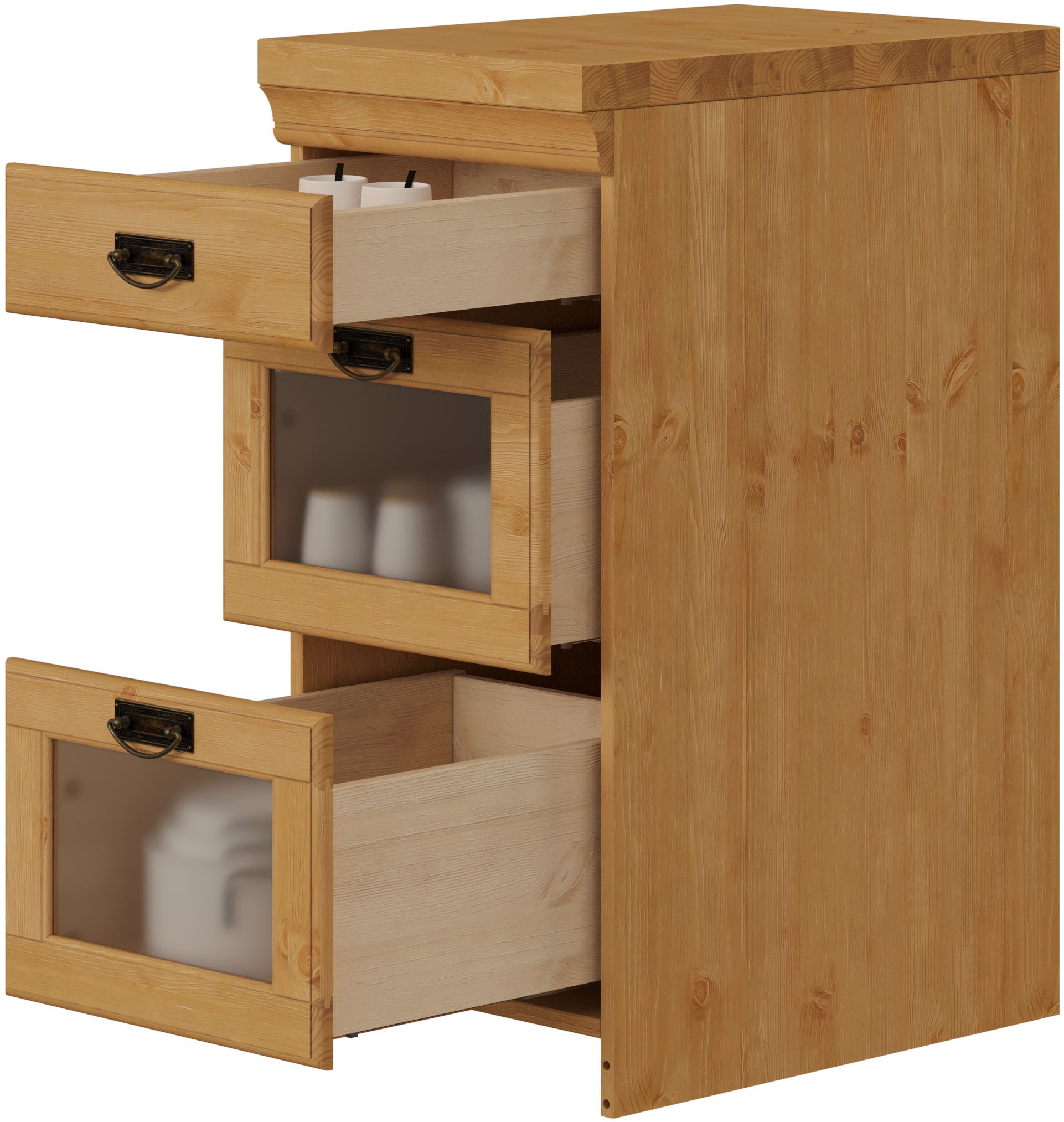 Home affaire Armoire basse »Rügen« Breite 40 cm, Kiefer massiv, Schubkästen mit Glaseinsatz