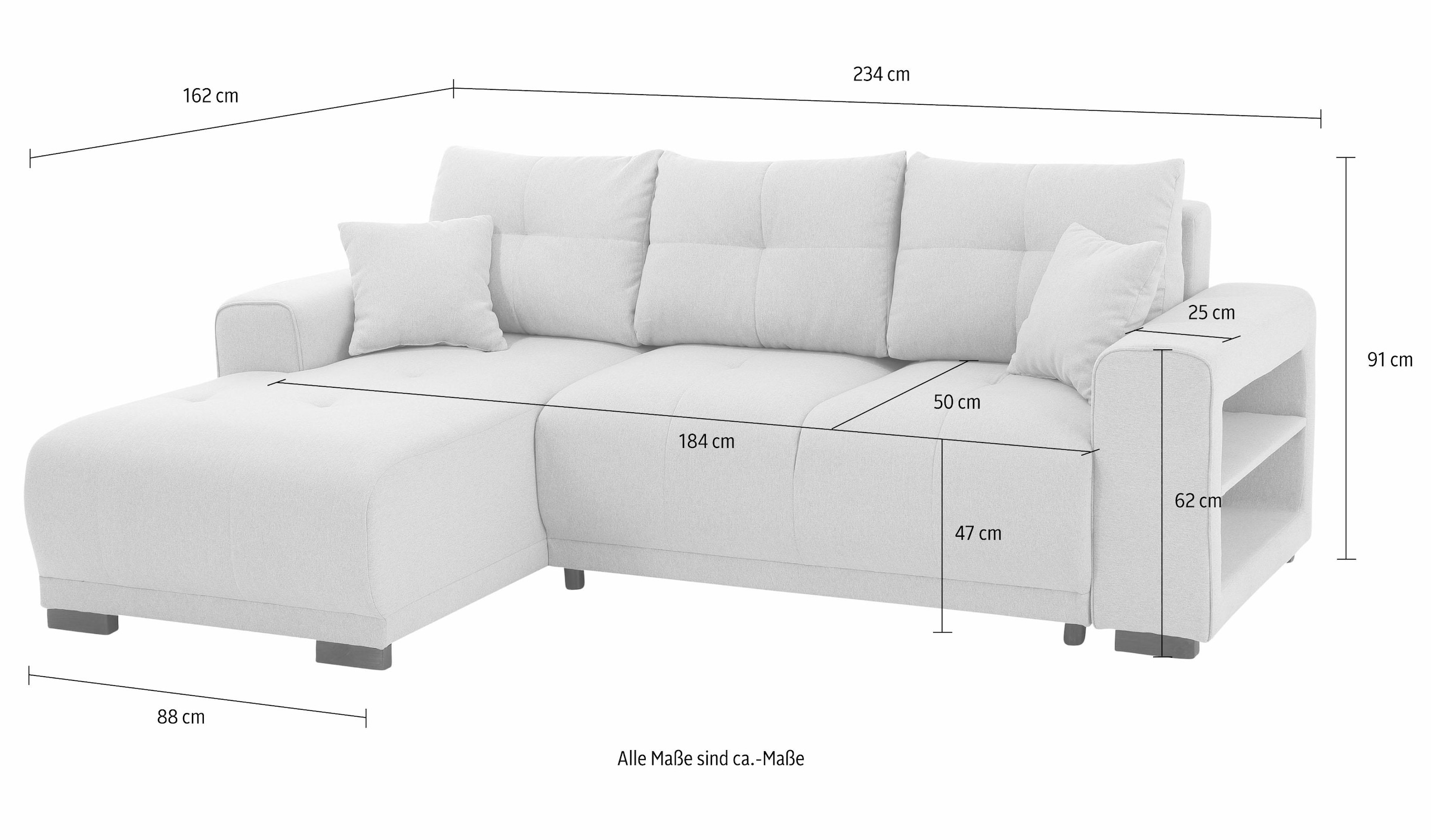 Home affaire Ecksofa »Viborg L-Form« mit Regal in der Armlehne, wahlweise mit Bettfunktion
