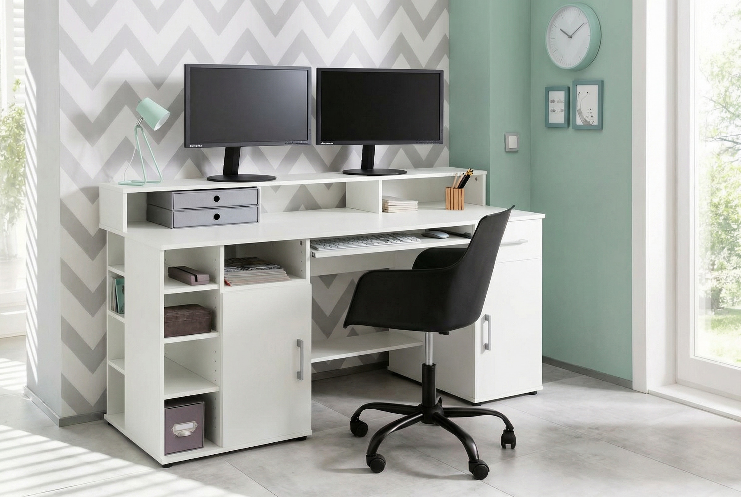 VOGL Möbelfabrik Bureau »Timra mit Monitoraufsatz, Tastaturauszug & Towerfach,« Breite 154 oder 178 cm, Made in Germany