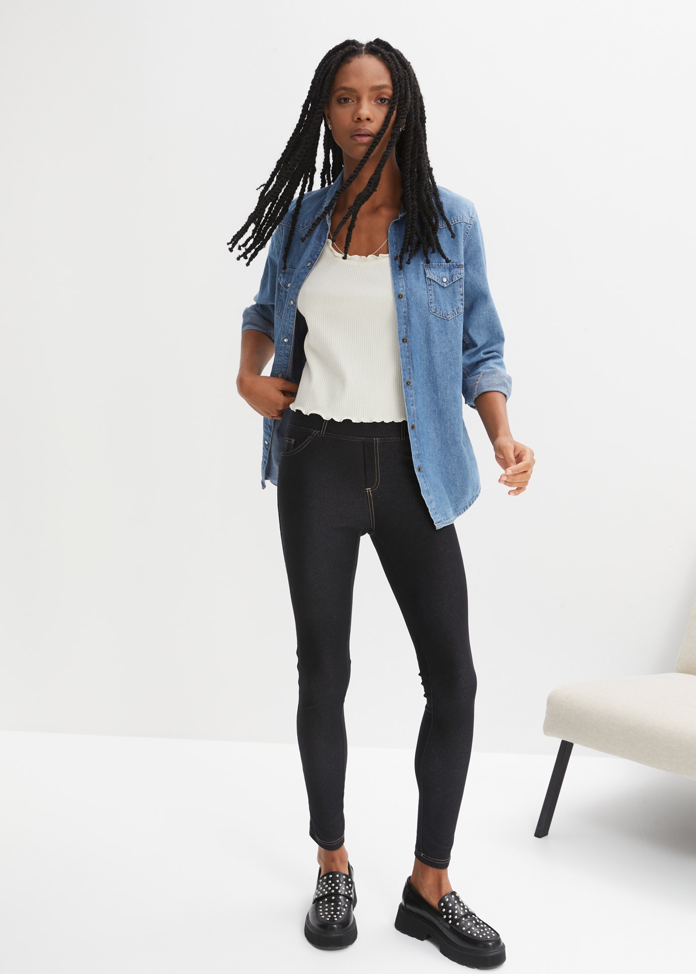 bonprix Leggings  Leggings in Jeansoptik aus Baumwoll-Mix, mit Taschen