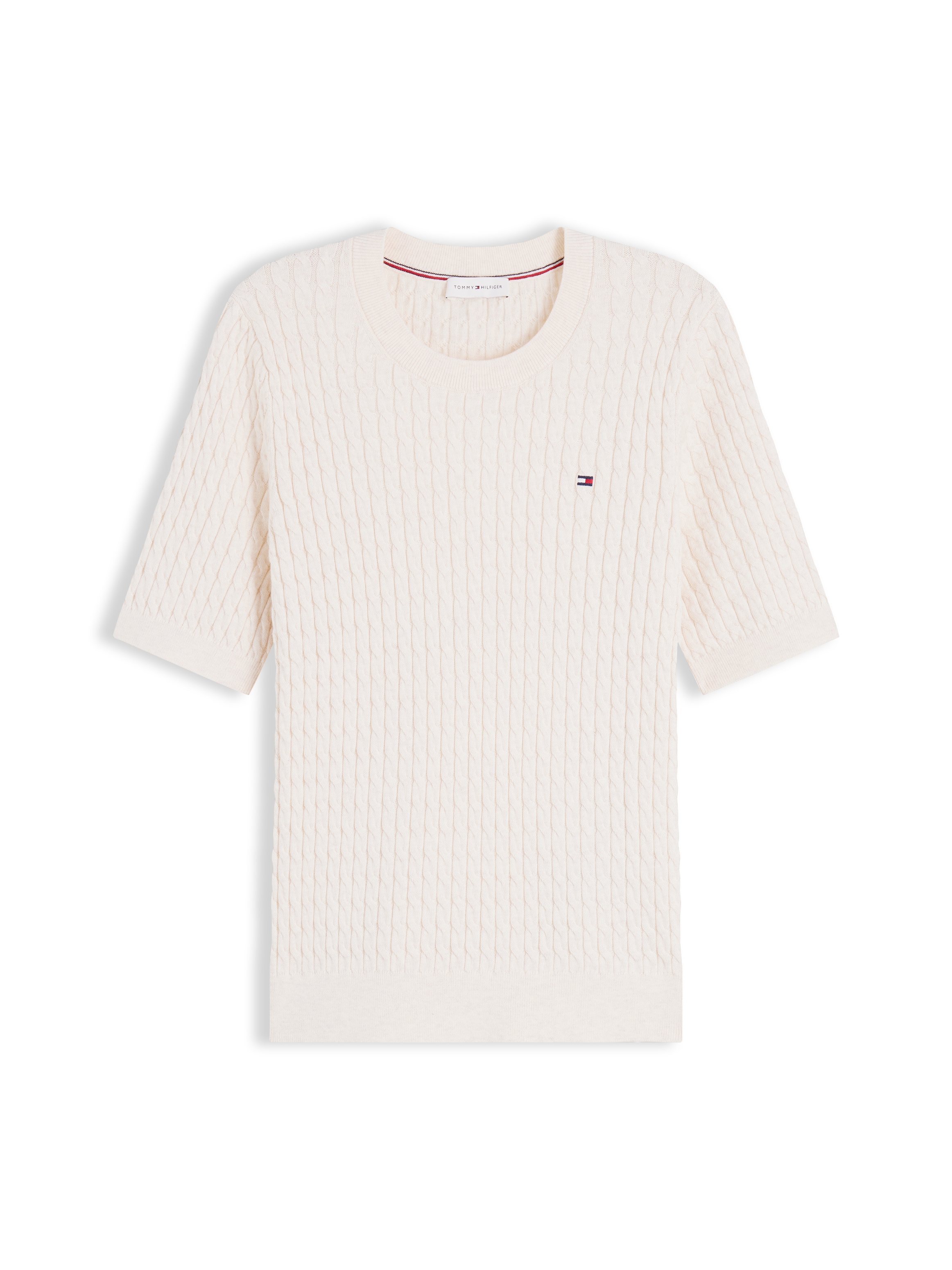 Tommy Hilfiger Pull à manches courtes »CO CABLE RWB C-NK SS SWT« Baumwolle, mit Zopfmuster