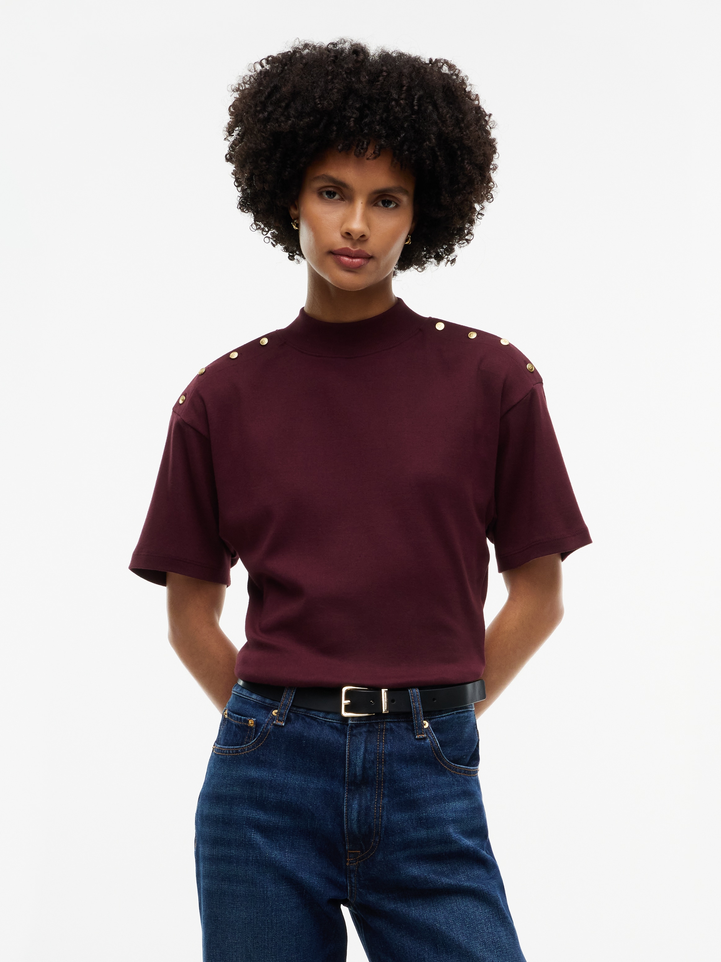 Tommy Hilfiger T-Shirt »GOLD BUTTON HIGH-NK S/S TEE« Baumwolle