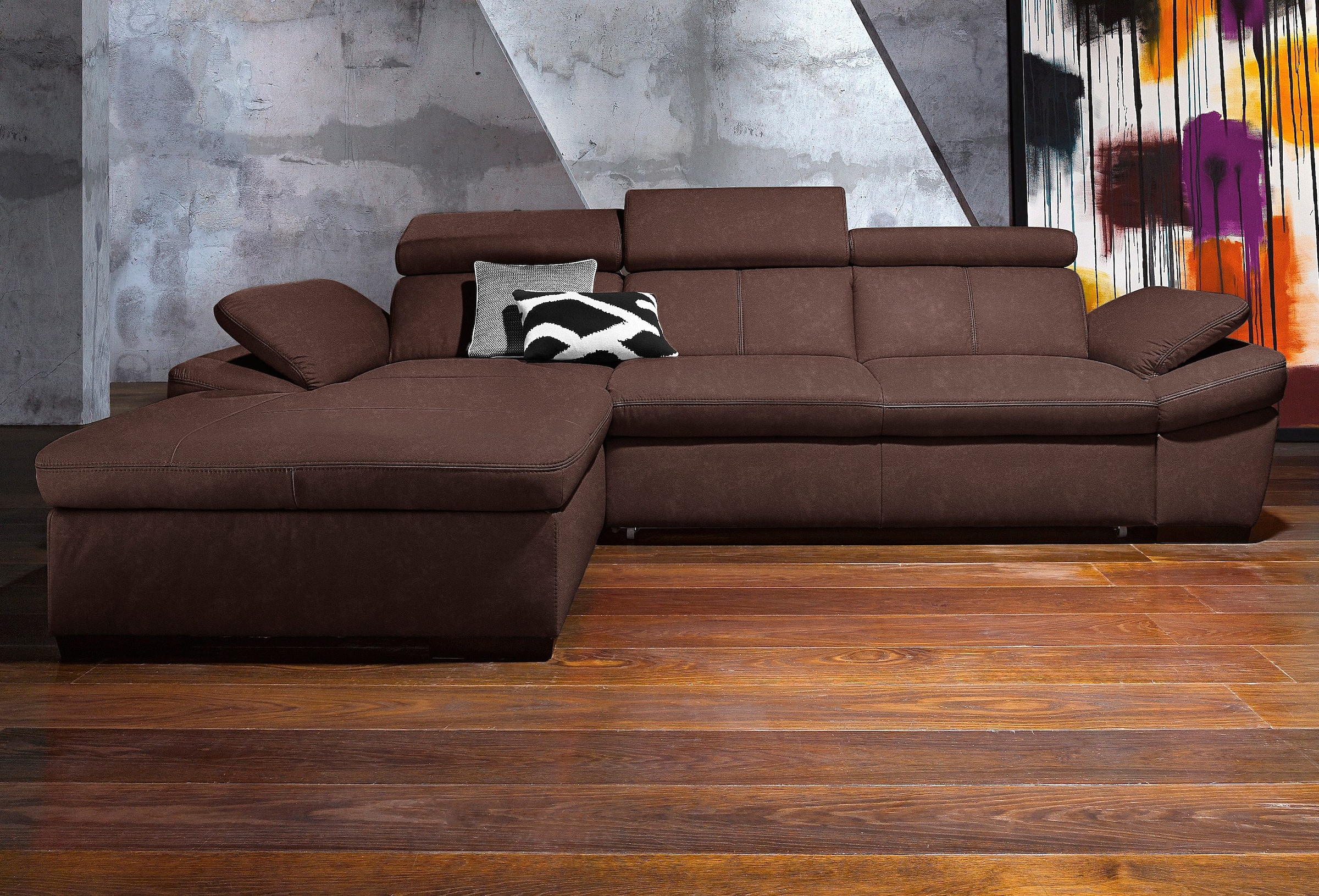 exxpo - sofa fashion Canapé d'angle »Salerno, Funktionssofa, Breite 280cm, hoher Sitzkomfort, L-Form« inkl. Kopf- und Armteilverstellung, wahlweise mit Bettfunktion