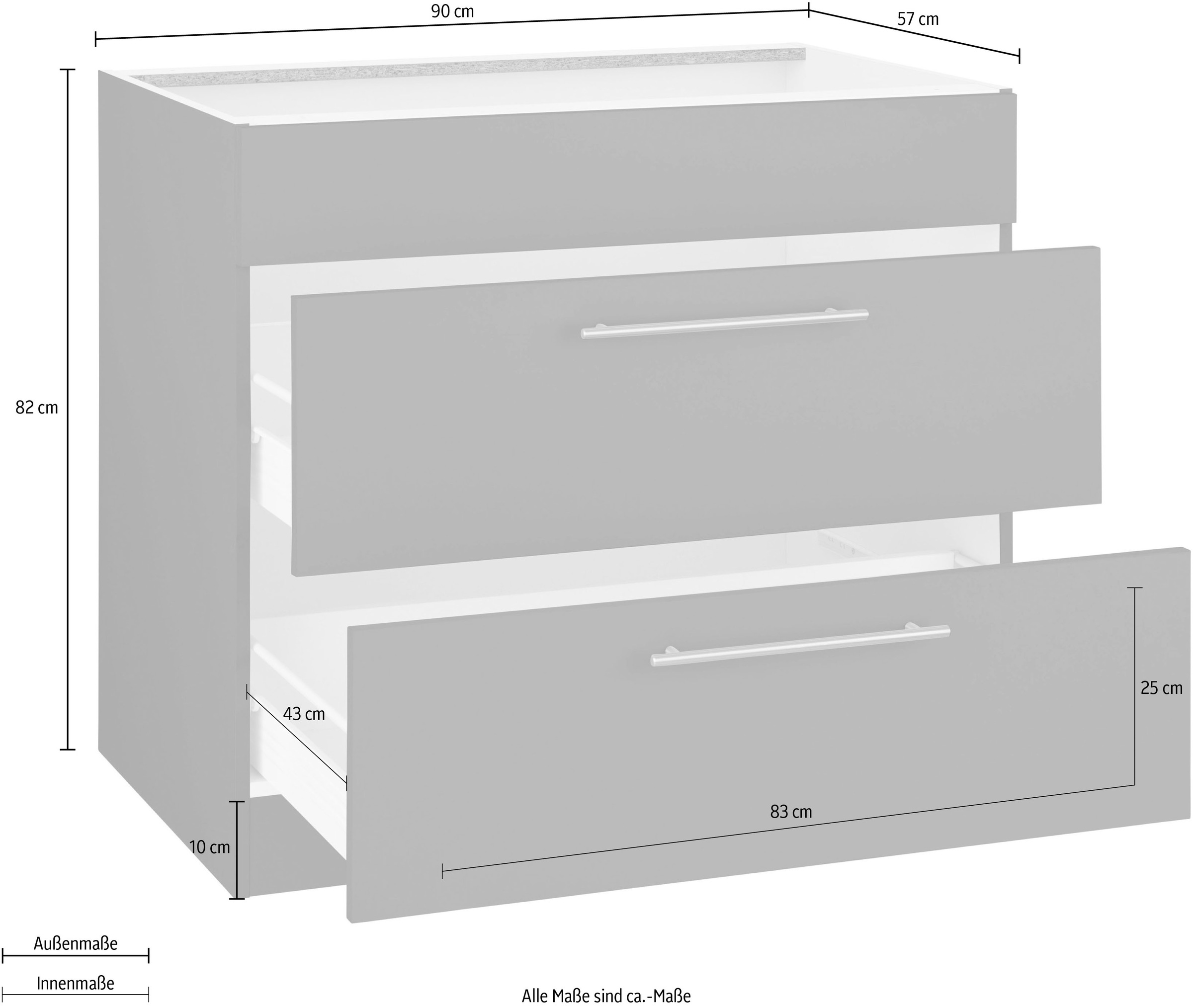 wiho Küchen Armoire d'encastrement pour table de cuisson »Unna« 90 cm de large, sans plan de travail