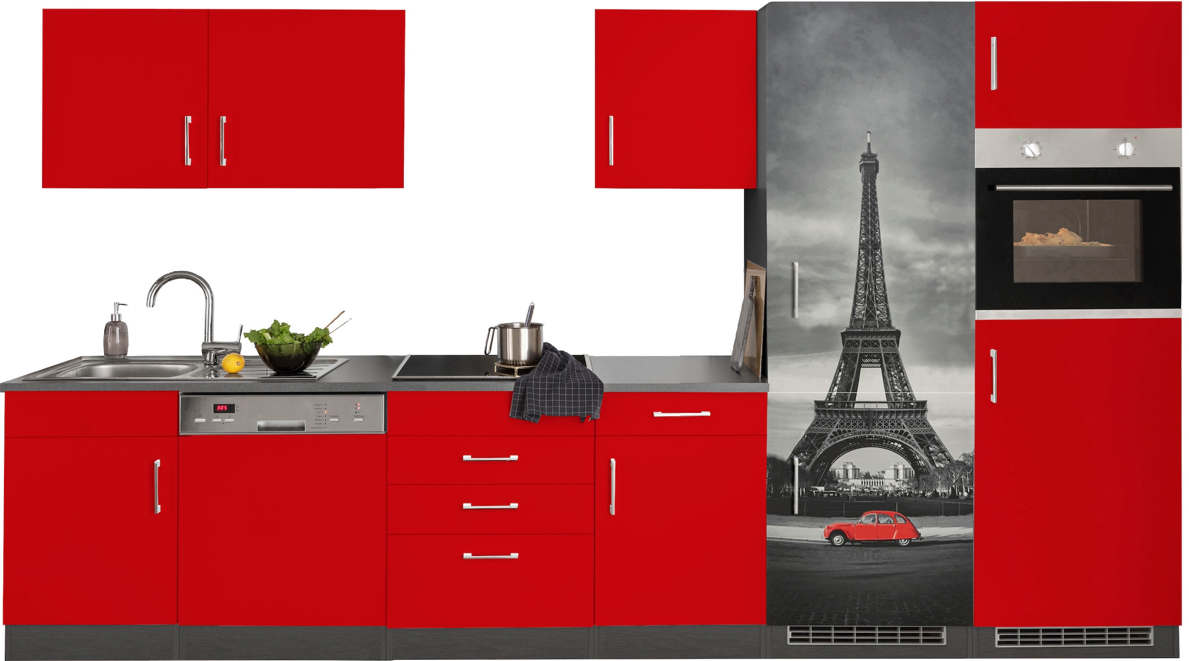 KOCHSTATION Kitchenette »KS-Paris – Küchen mit einzigartigen Fotomotiven auf den Fronten« largeur 340 cm, au choix avec appareils électriques et induction