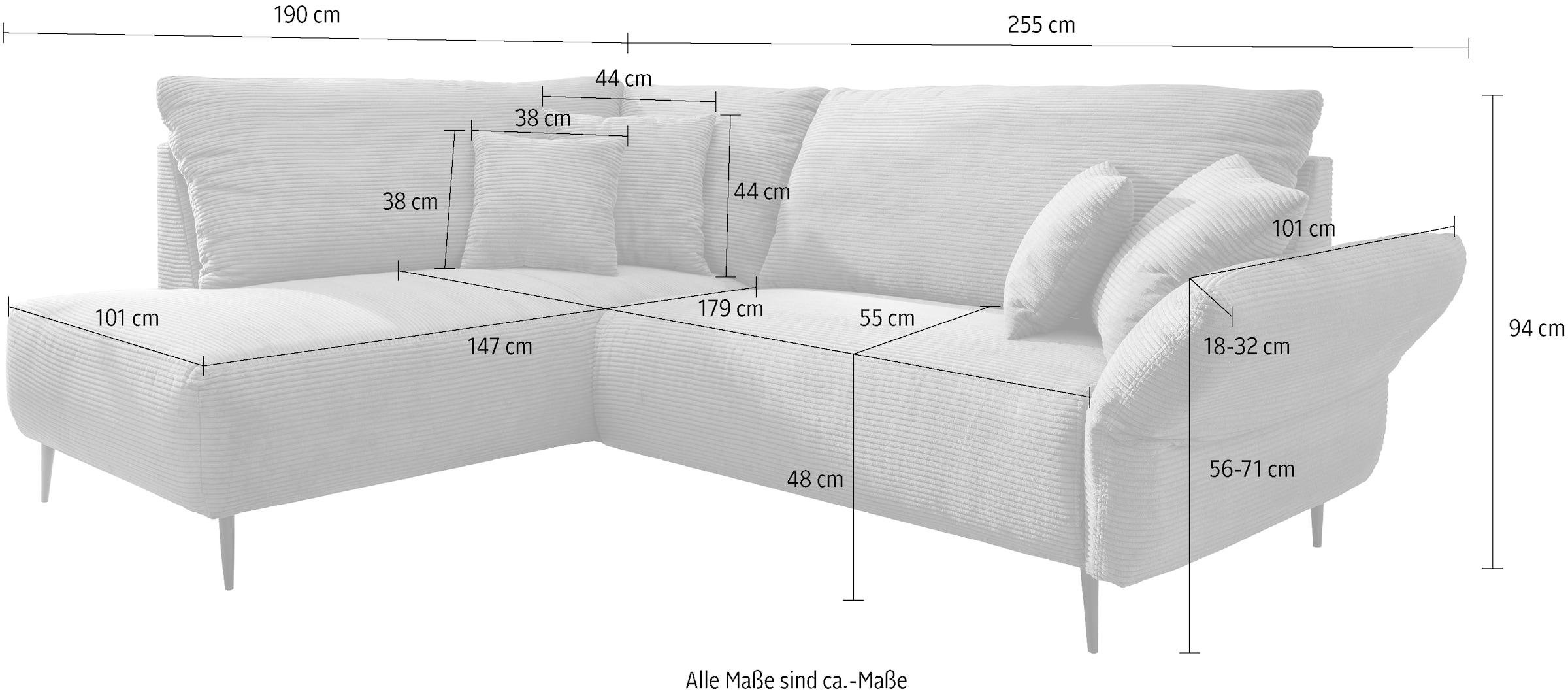 Home affaire Ecksofa »Lazio modern und bequem, schmale Armlehnen, tolle Detailverarbeitung« zwei verschiedene Fussfarben wählbar