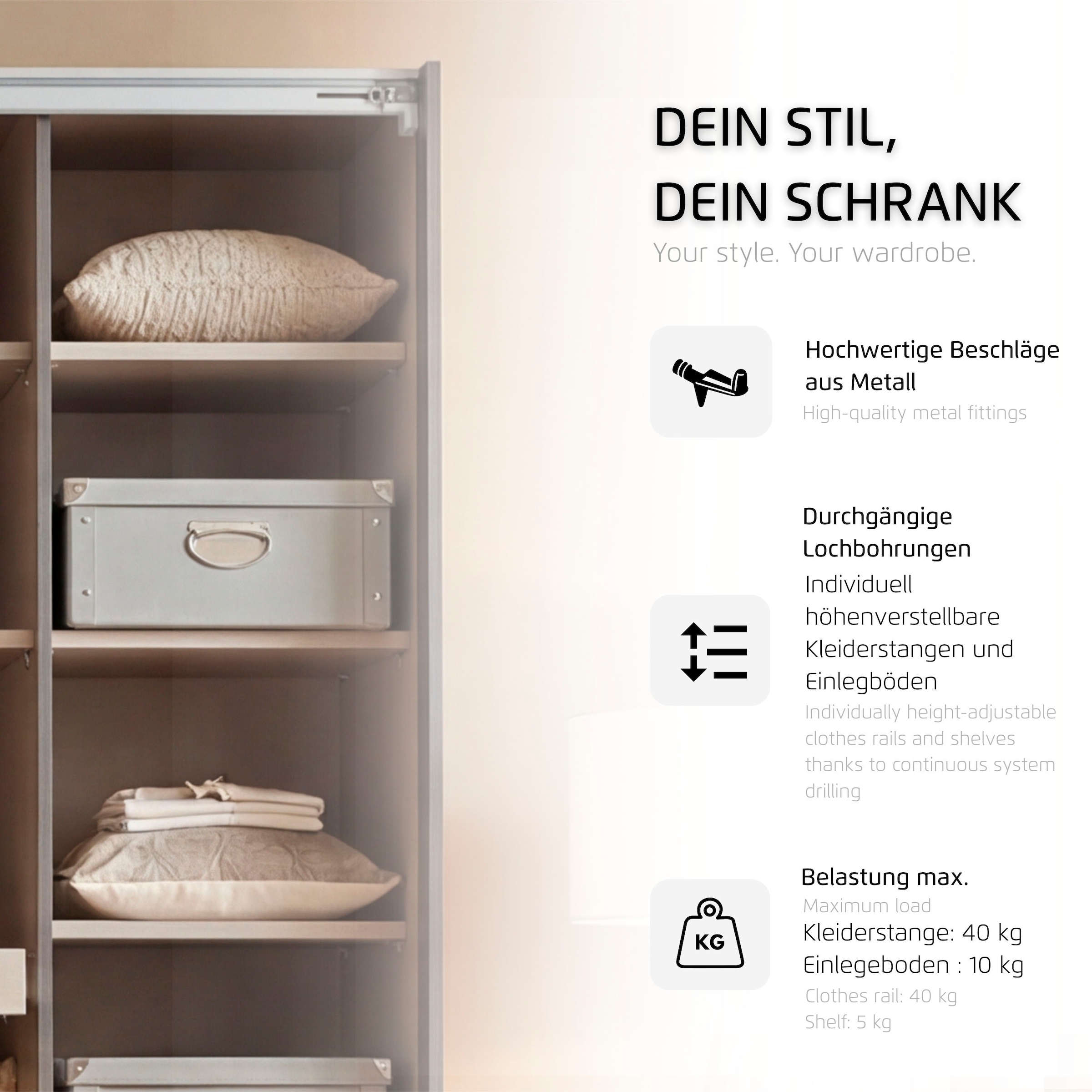 rauch Kleiderschrank »Schrank Drehtürenschrank Garderobe Ankleide Schlafzimmer HILDESHEIM« Breiten: 185/275 cm, Höhe 231 cm,  oberste Schublade mit praktischer Facheinteilung MADE IN GERMANY