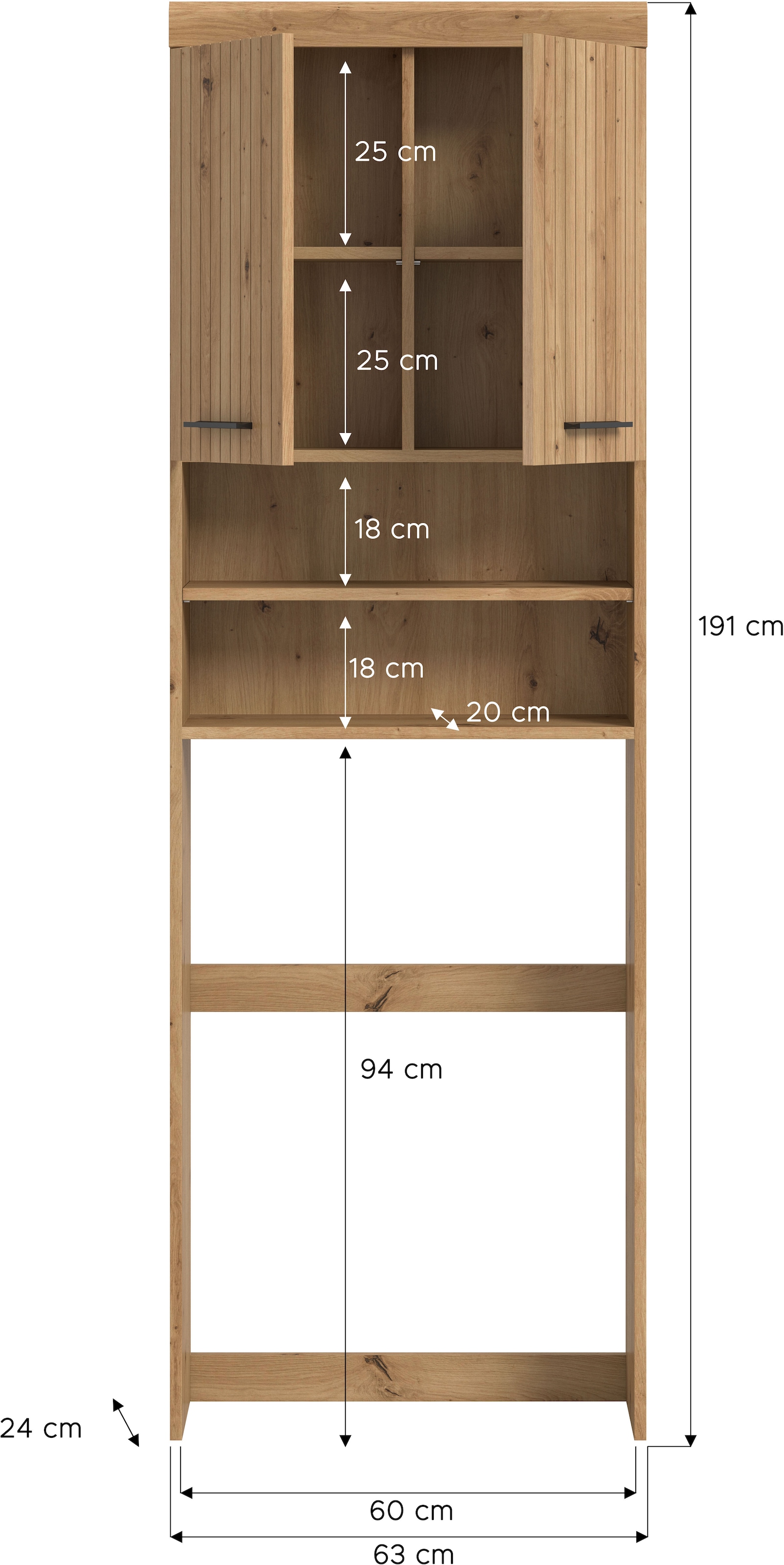 welltime Armoire pour machine à laver »SIENA, Breite 63cm, für Waschmaschine & Trockner, 2 Türen, MDF-Front« BEST-SELLER !,  en plusieurs couleurs, armoire suspendue, armoire de transformation, armoire de salle de bain