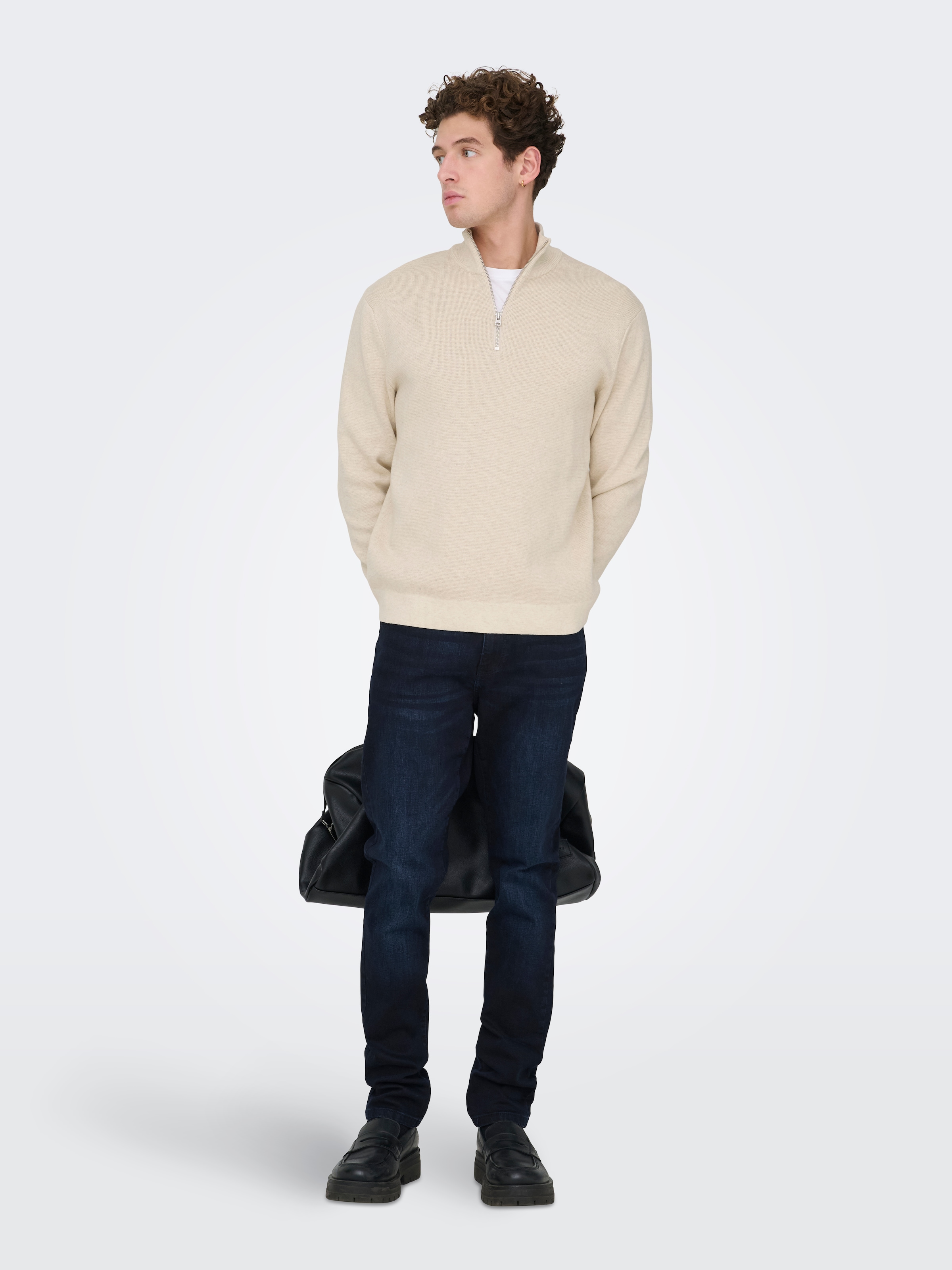 ONLY & SONS Troyer »ONSTING LIFE REG HALF ZIP KNIT NOOS« coton, coupe régulière