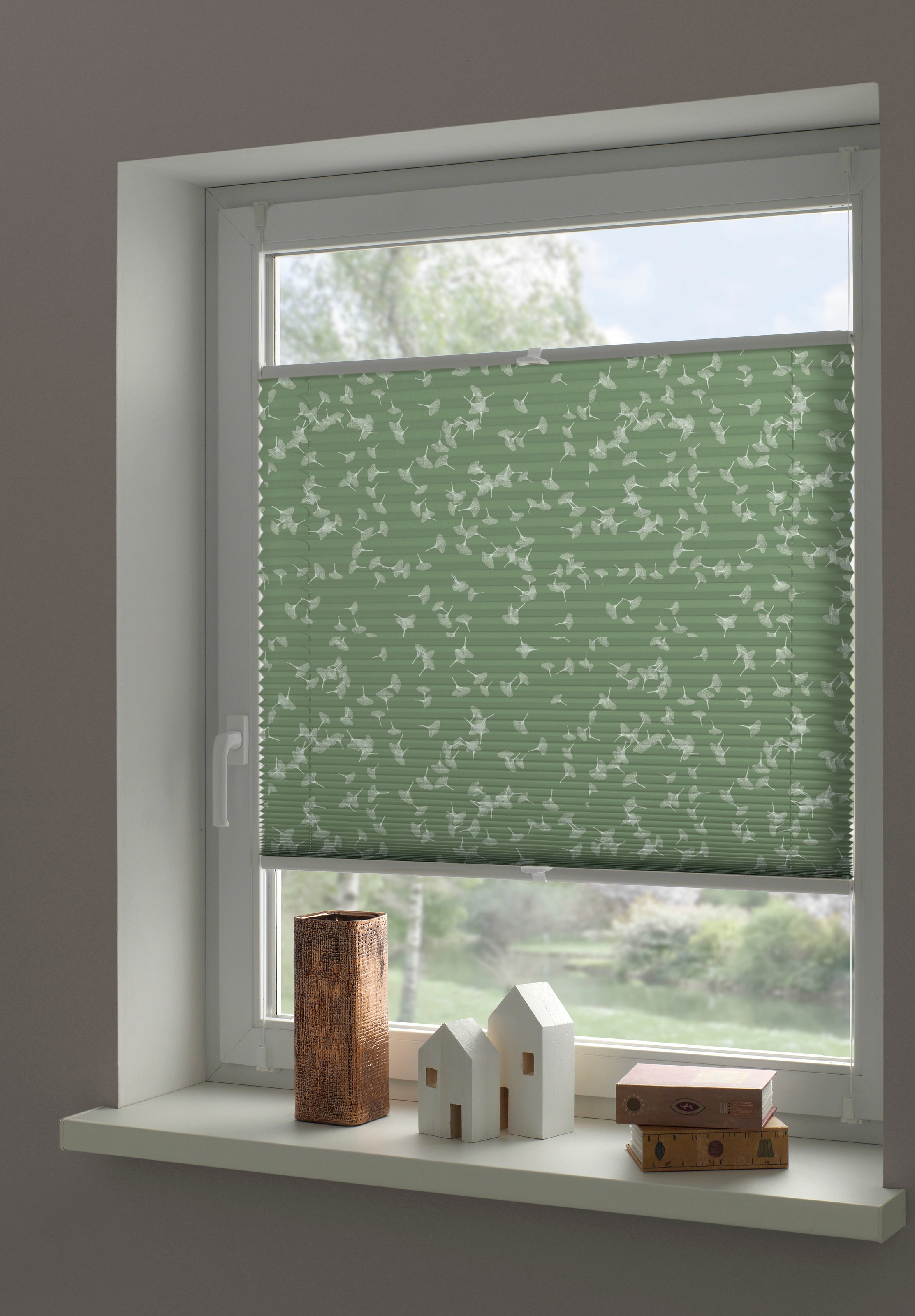 GARDINIA Plissee »Dekor Ginkgo Oesyter Mushroom« blickdicht ohne Bohren verspannt Klemmträger mit Feststellschraube, Plissee Concept Trägern zum Klemmen