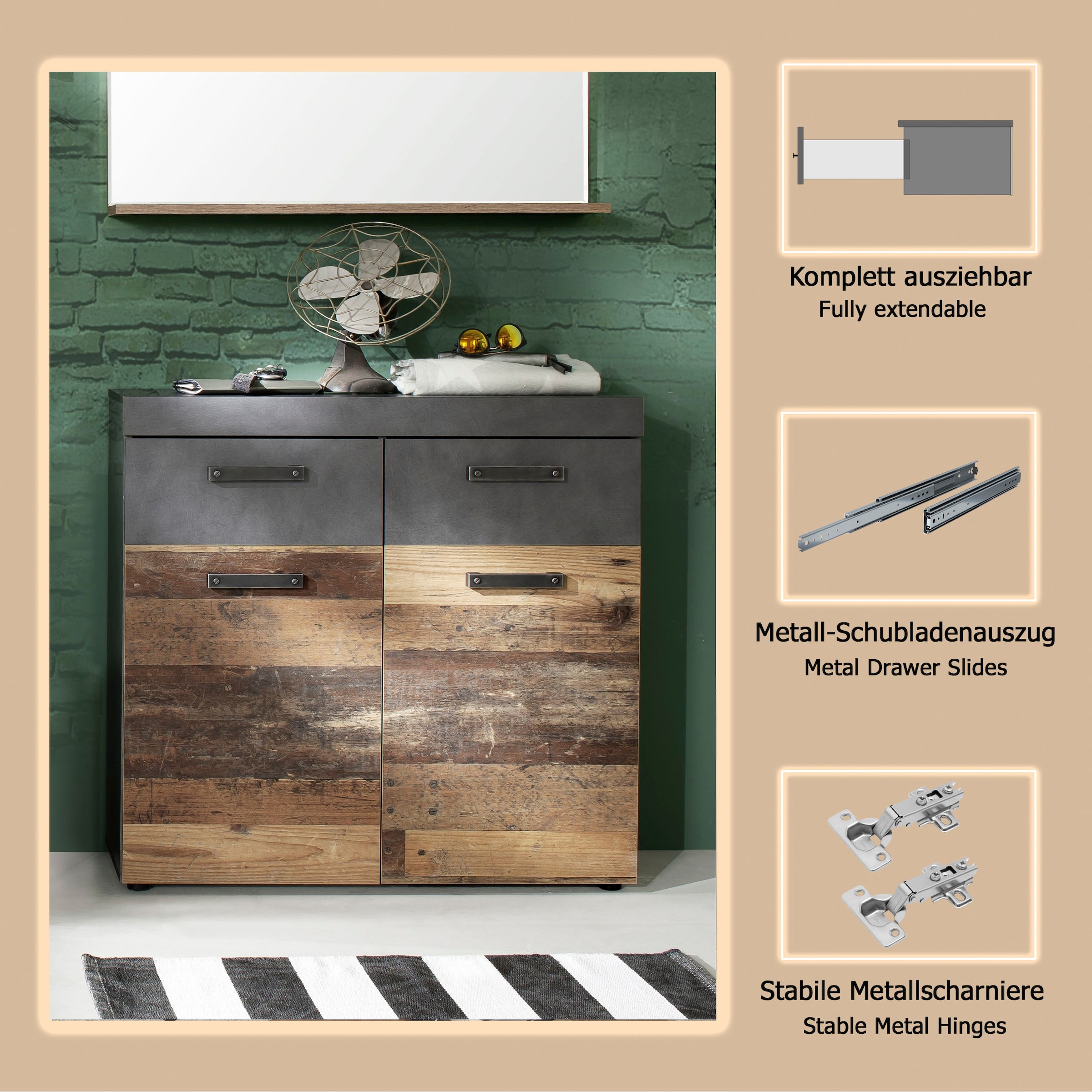 INOSIGN Armoire à chaussures »Ilana« Schuhschrank für 16 Paar Schuhe - (B/T/H) 90/34/89 cm