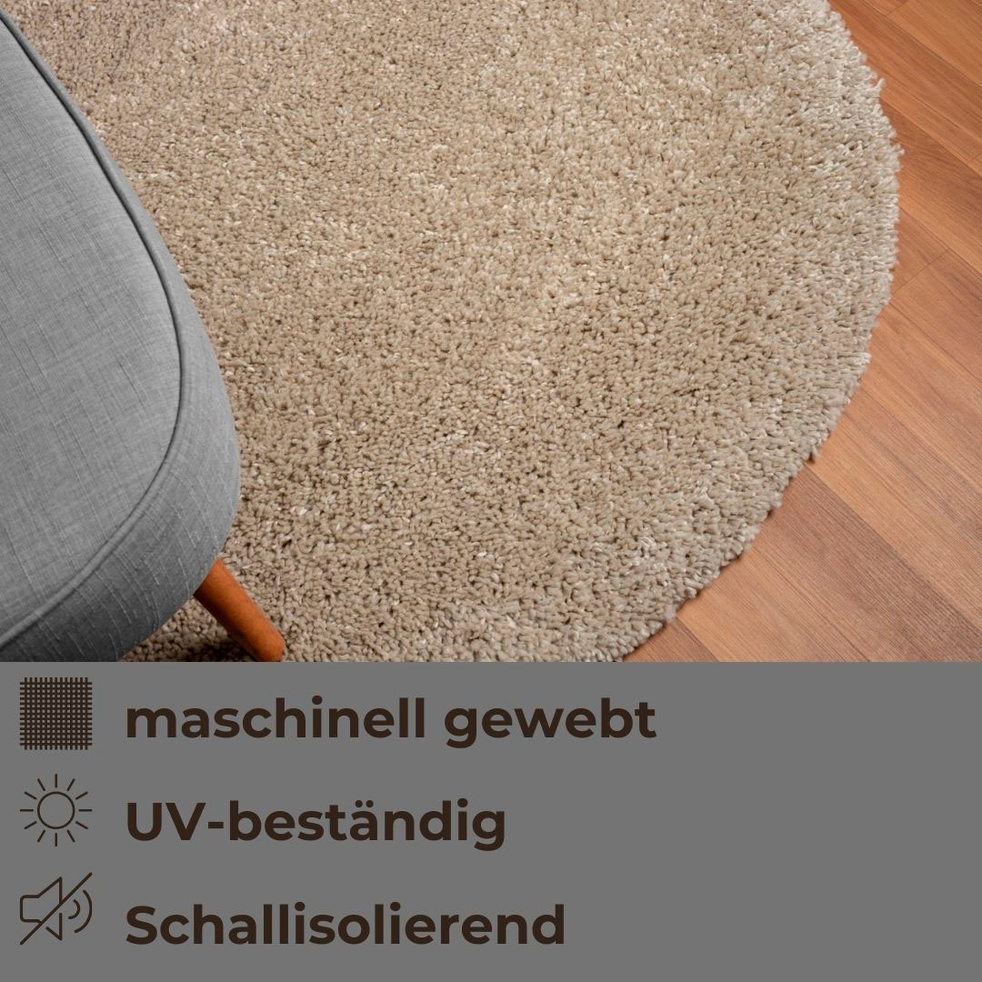 GOODproduct Tapis à poils longs »Banji« Rond 37 mm Höhe Uni Farben, weich und flauschig, auch als rechteckig erhältlich
