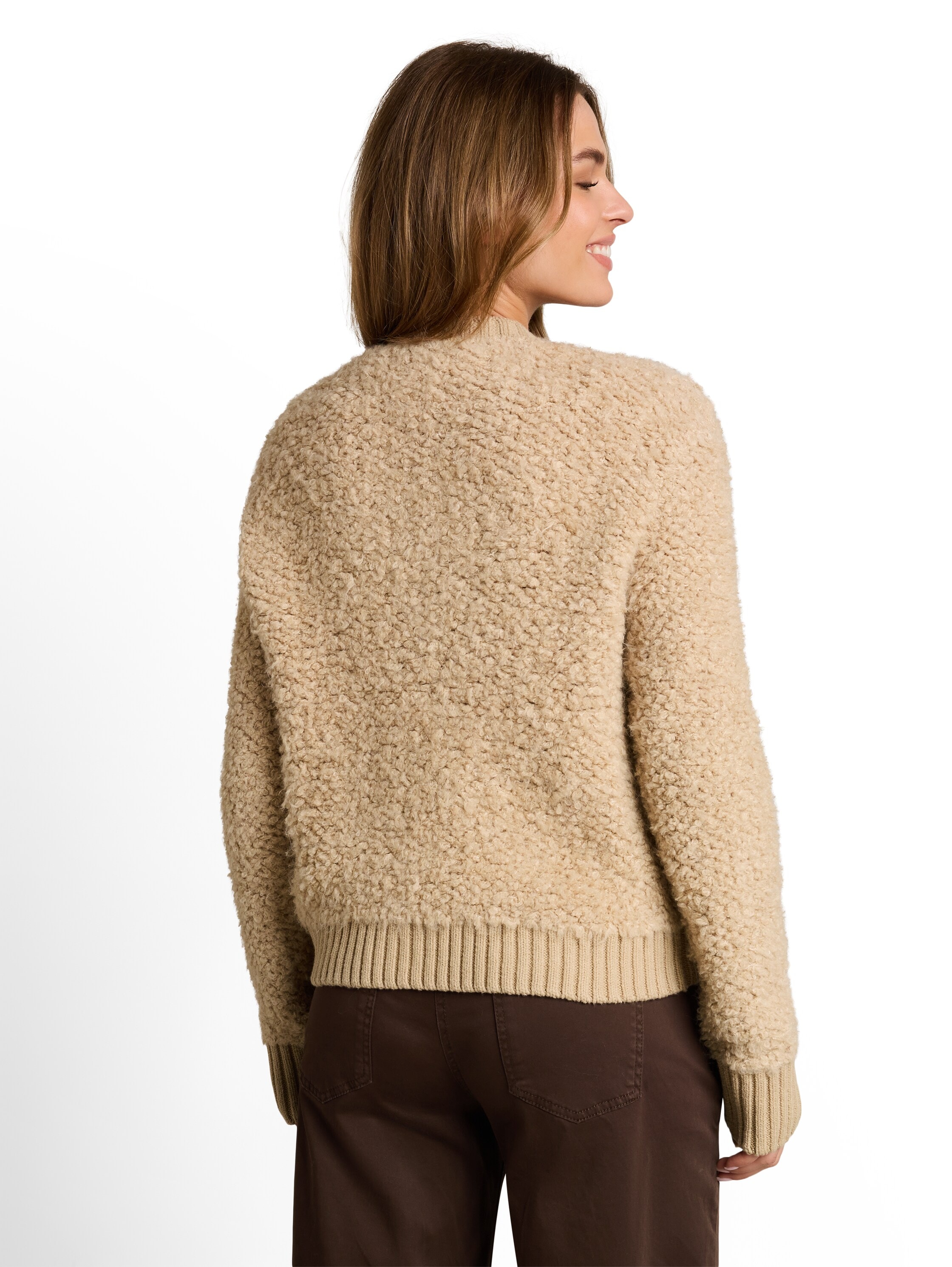 TOM TAILOR Cardigan Strickjacke in trendiger Bouclé-Optik / Rundhals mit Knopfleiste