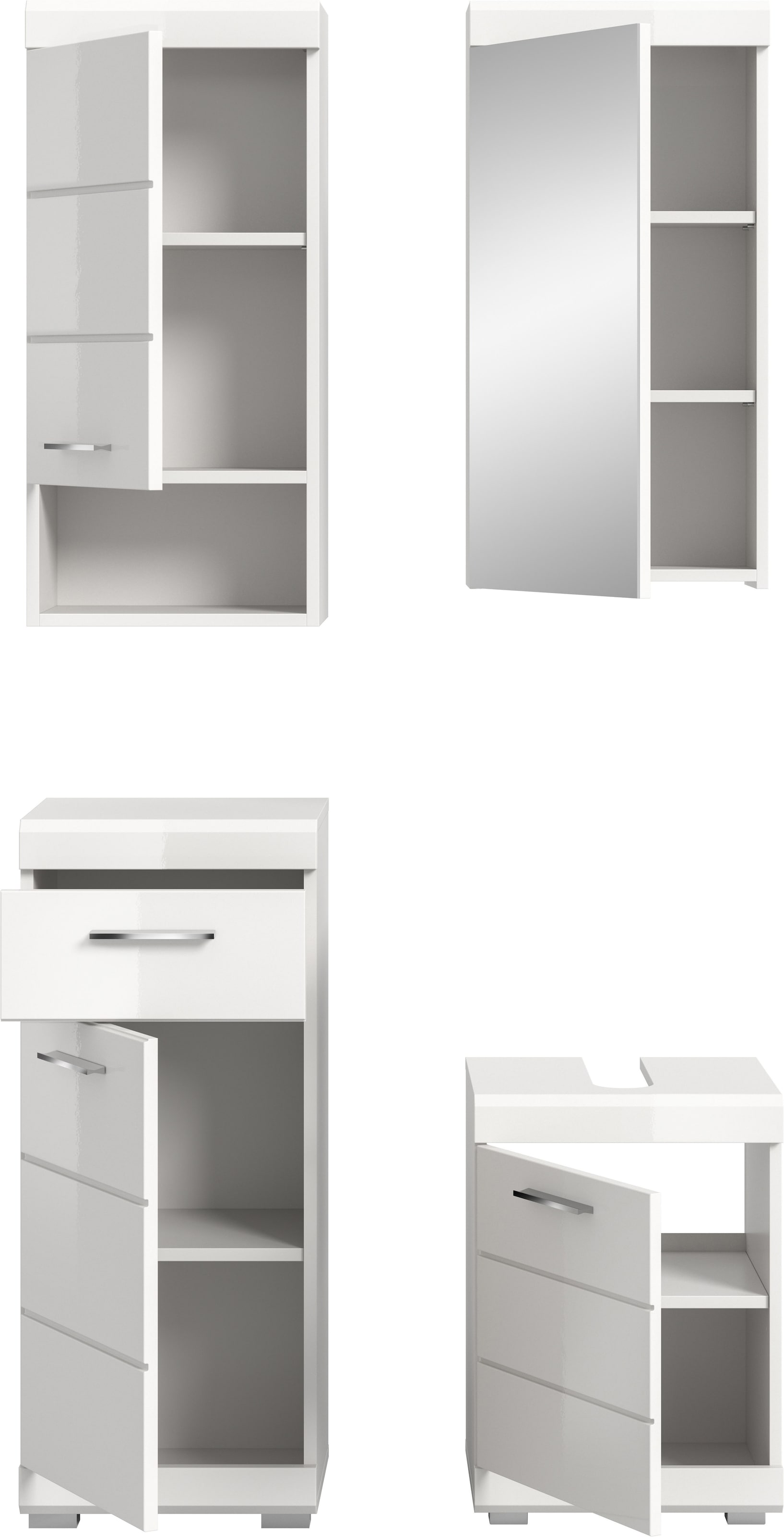 welltime Badmöbel-Set »SIENA, 4-tlg., WBU, Spiegelschrank, Hänge- & Unterschrank, MDF-Front«