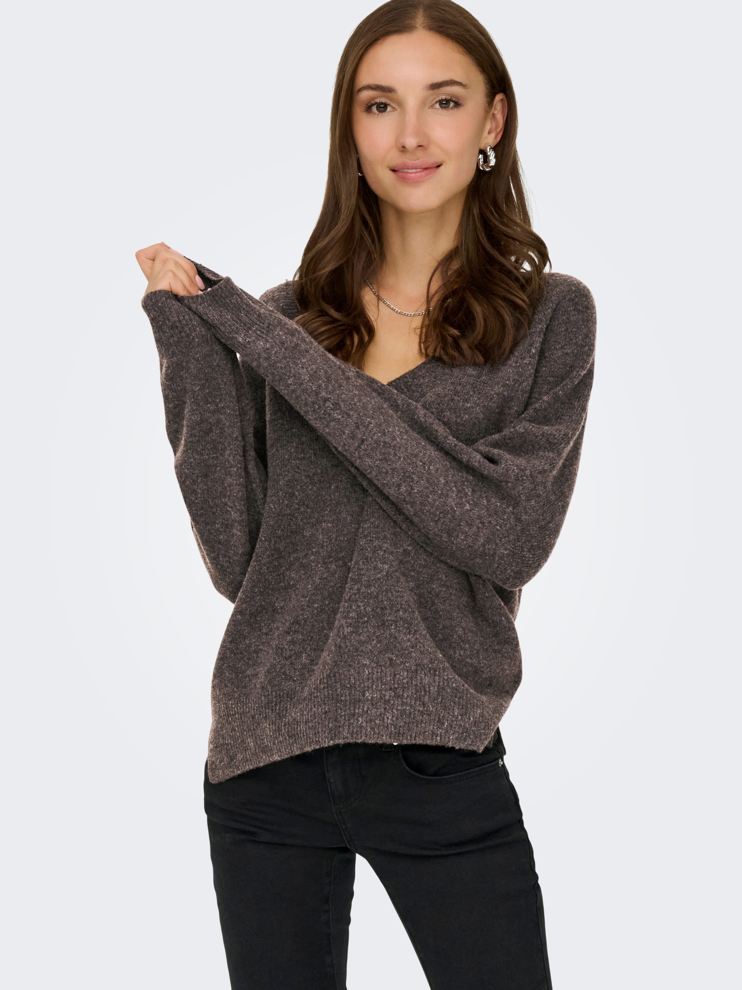 ONLY Pull en tricot »ONLRENE LS V-NECK REVERSIBEL KNT NOOS« mélange de matériaux, coupe régulière