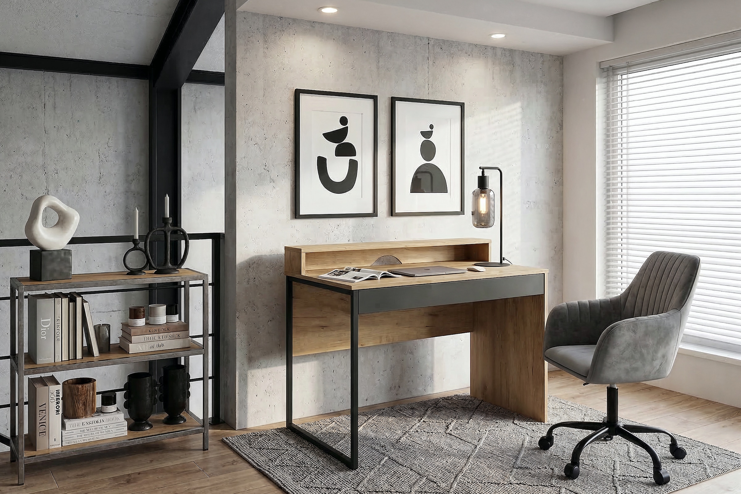 GOODproduct Schreibtisch »Moid, Computertisch in modernem Design« Breite 80 cm, mit Schublade, Kabeldurchlass & Metallkufe