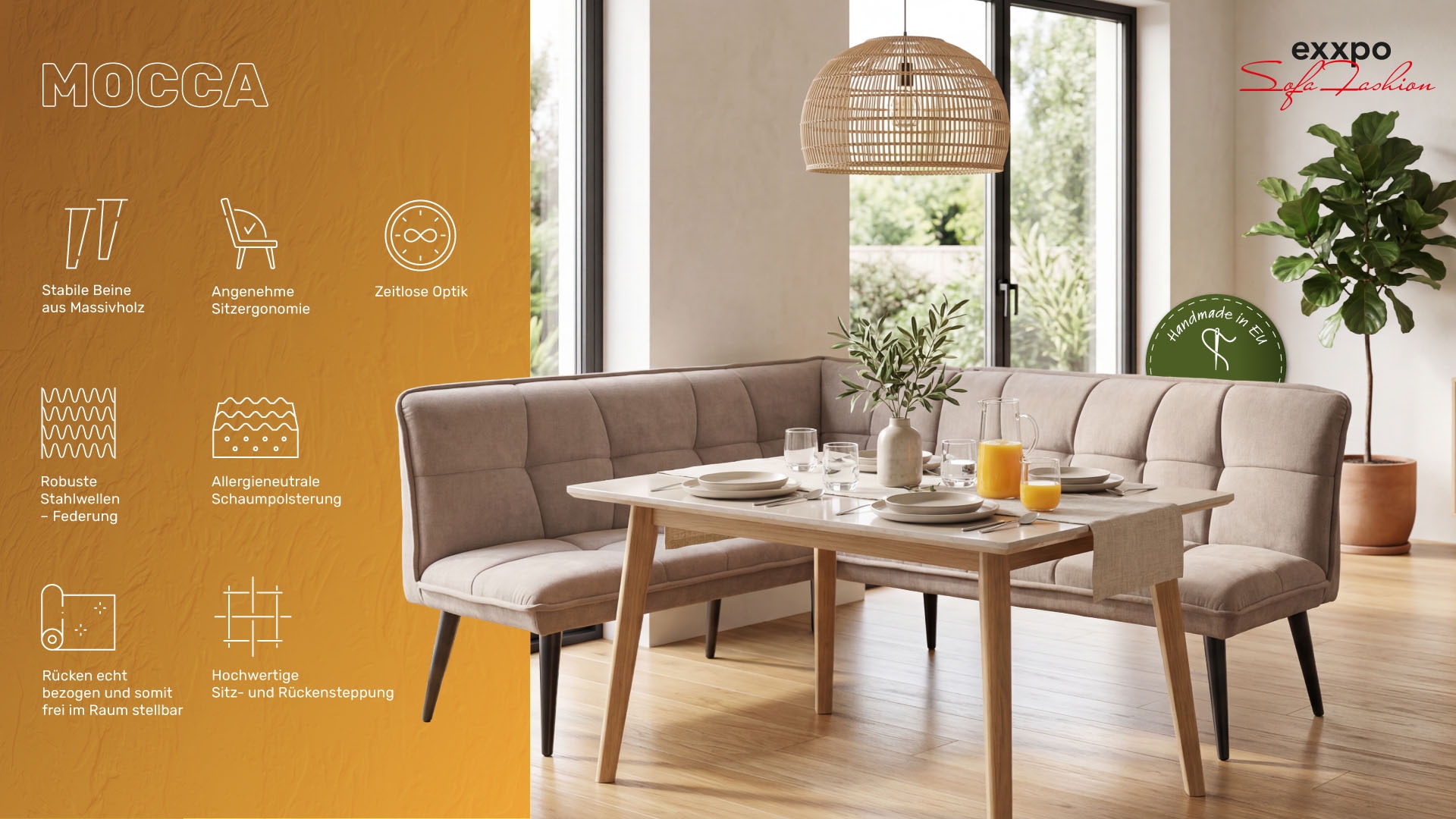 exxpo - sofa fashion Banc d'angle »Mocca Essbank, Sitzbank« hoher Sitzkomfort, bequem und elegant, hochwertige Detailverarbeitung