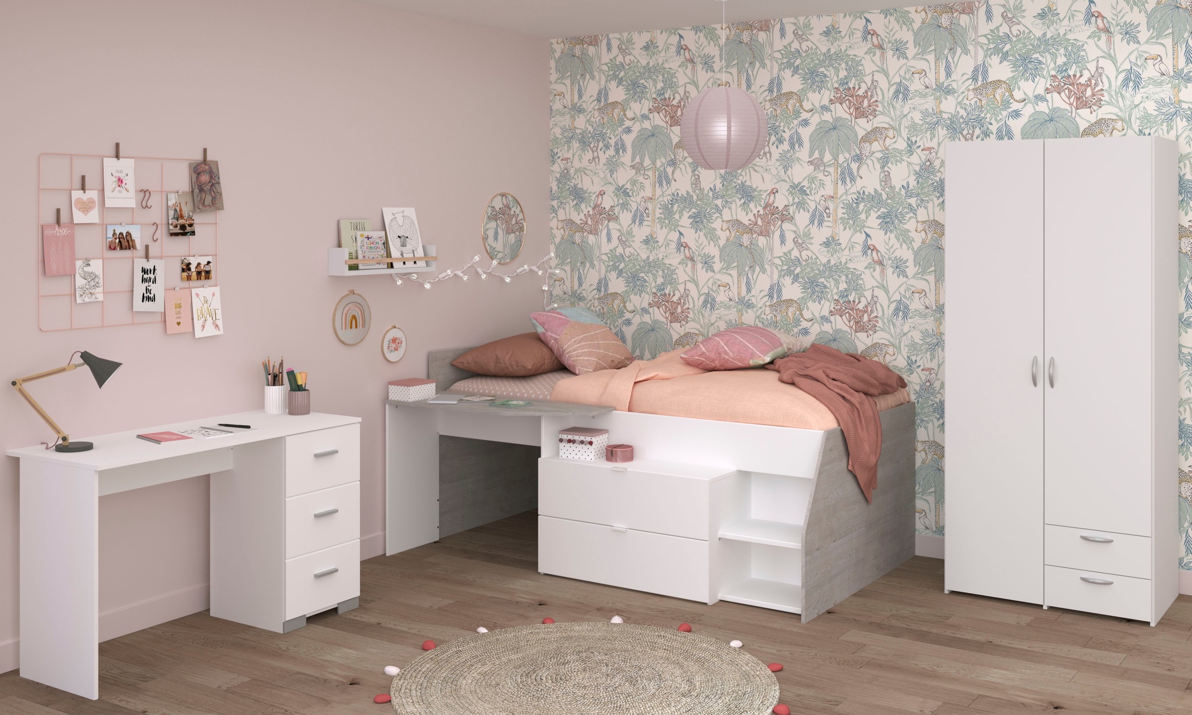 Parisot Set de chambre d'adolescent »Parisot Milky 13« 3 cuis tlg. viel Stauraum, halbhohes Hochbett