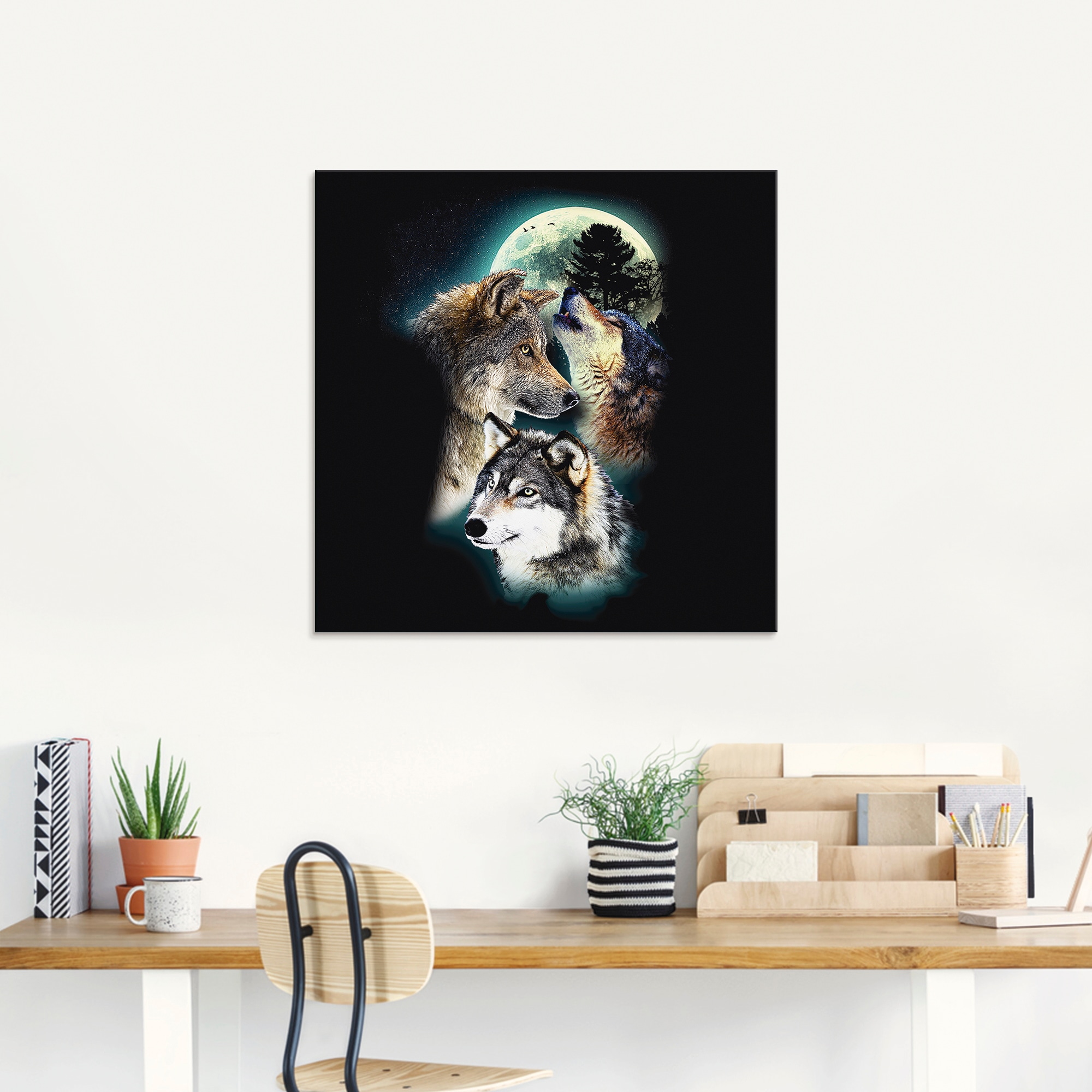 Artland Glasbild »Phantasie Wolf Wölfe mit Mond« Wildtiere 1 Stk. tlg. in verschiedenen Grössen