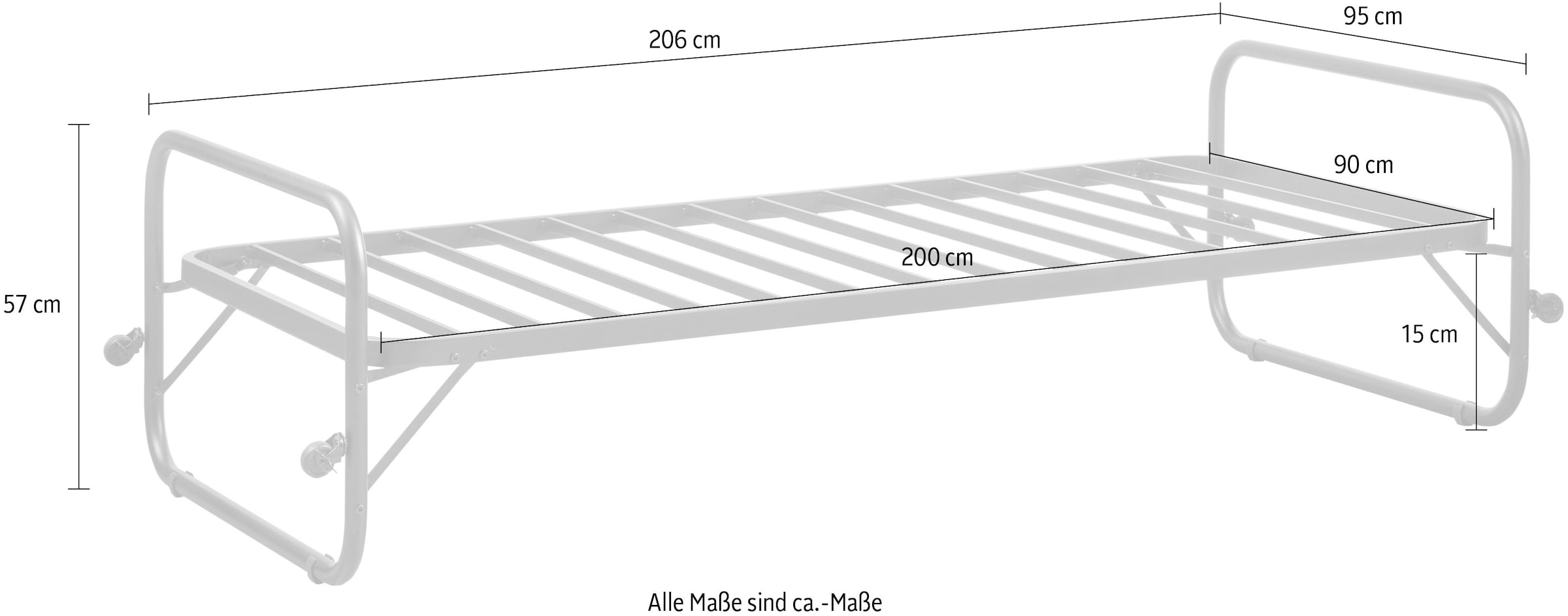 WOOOD Bettgestell »Lucy Metallrahmen pulverbeschichtet zusammenklappbar, 206 x 96 x 57 cm« Eingeklappt 30 cm hoch, Tragkraft 150 kg, Matratzenmass 90x200 cm