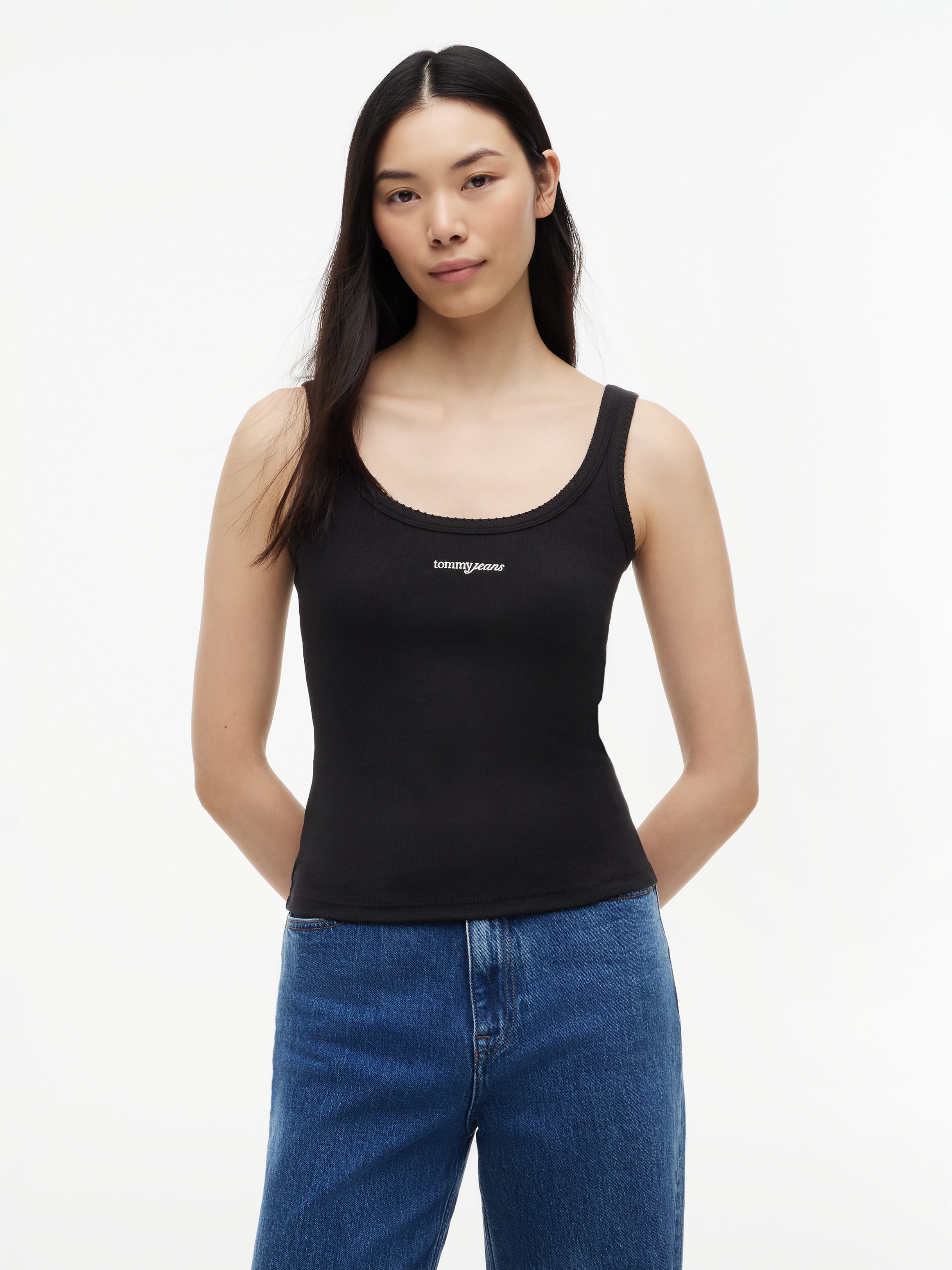 Tommy Jeans Trägertop »TJW SLIM SCRIPT RIB TANK« Baumwollmischung, slim fit, in gerippter Struktur, Logoschriftzug