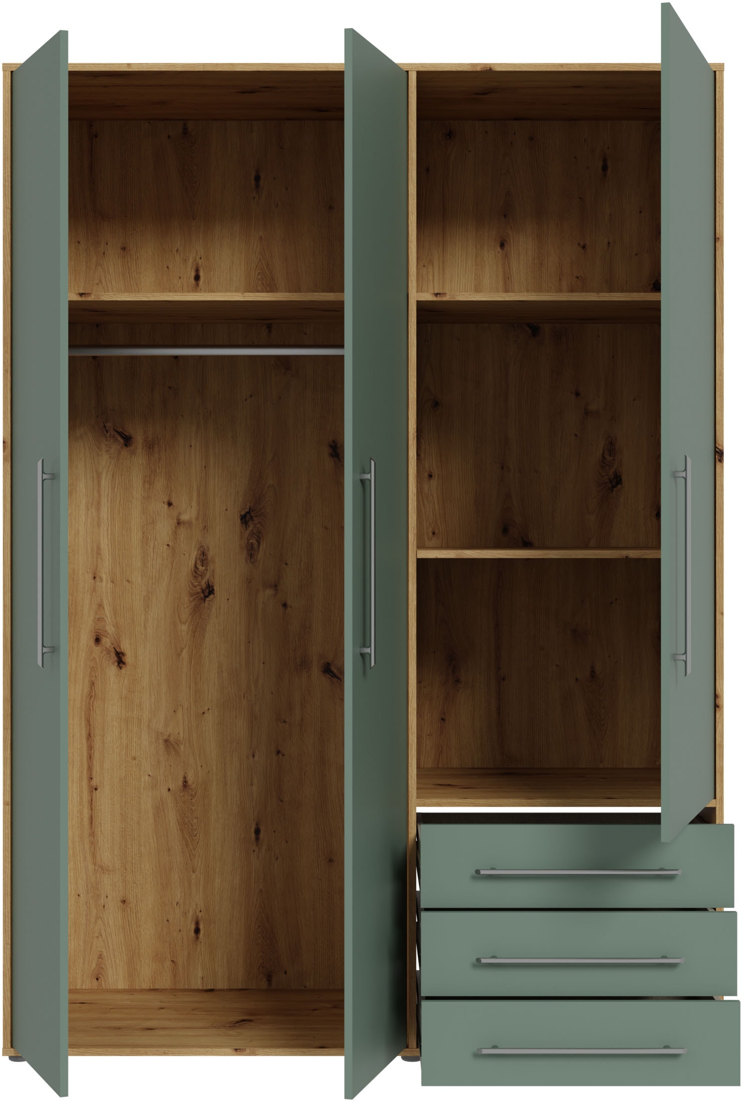 FORTE Armoire à portes battantes »Kleiderschrank,zeitloses Design,3 türig« beaucoup d'espace de rangement, tiroirs, poignées en barre, Made in Europe